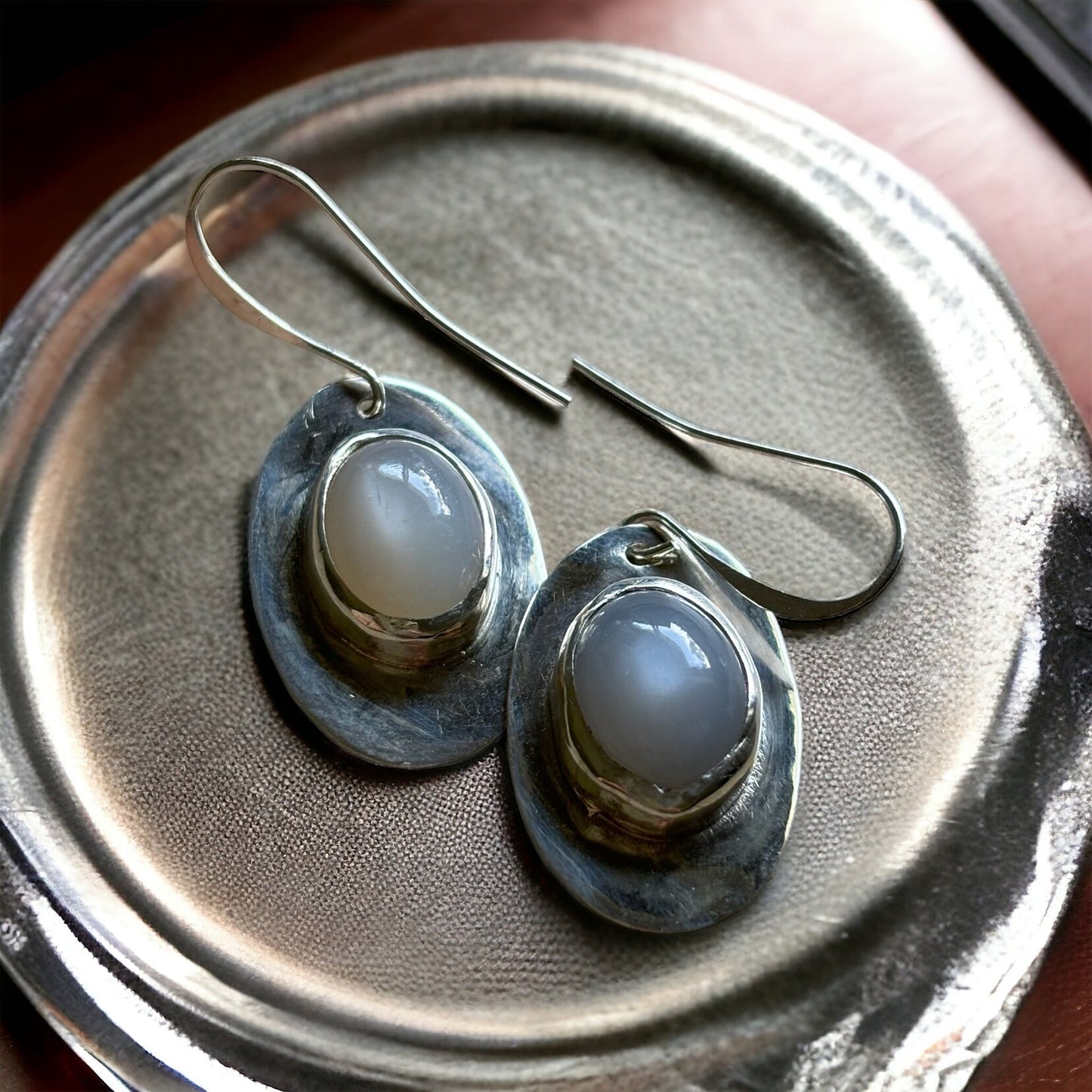 Gorgeous two colors natural moonstone sterling silver earrings