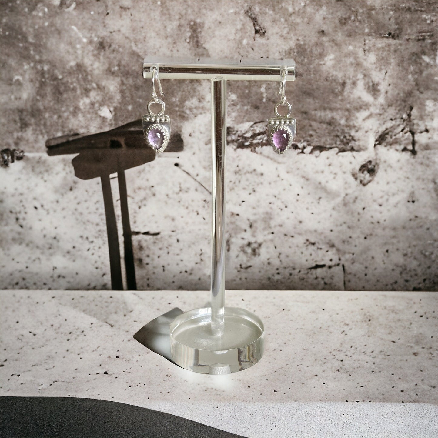 Natural amethyst pear shape rose cut 925 sterling silver earrings