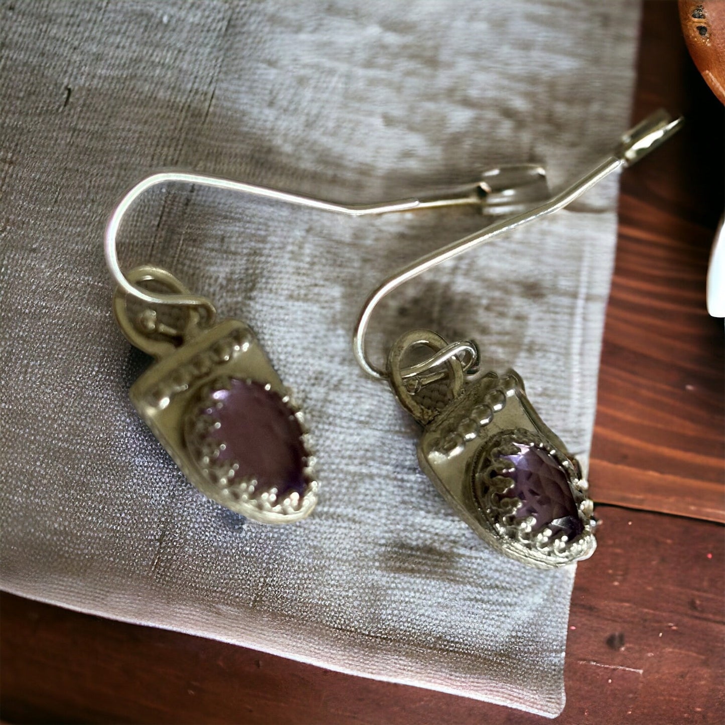 Natural amethyst pear shape rose cut 925 sterling silver earrings