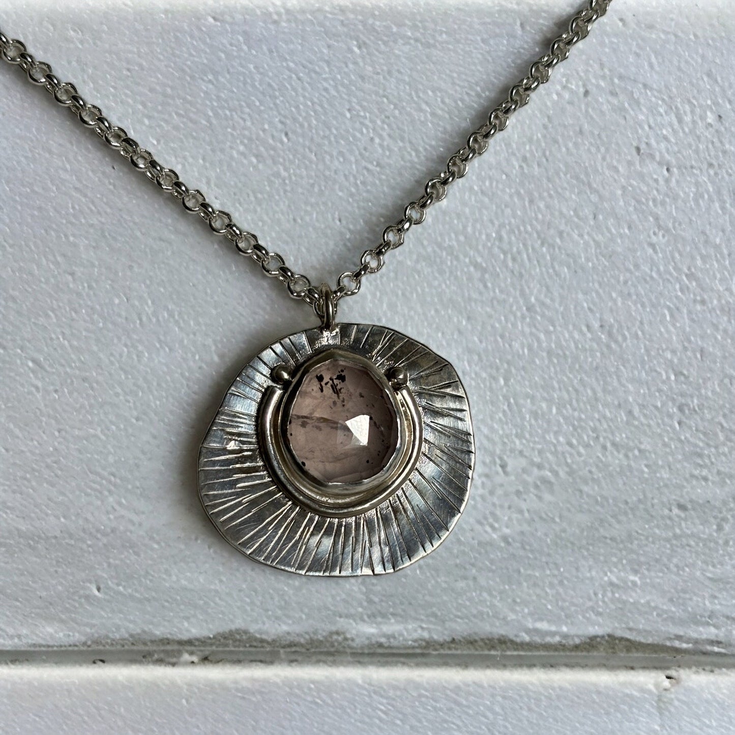 Brilliant pinkish lepidocrocite quartz 925 sterling silver charm necklace