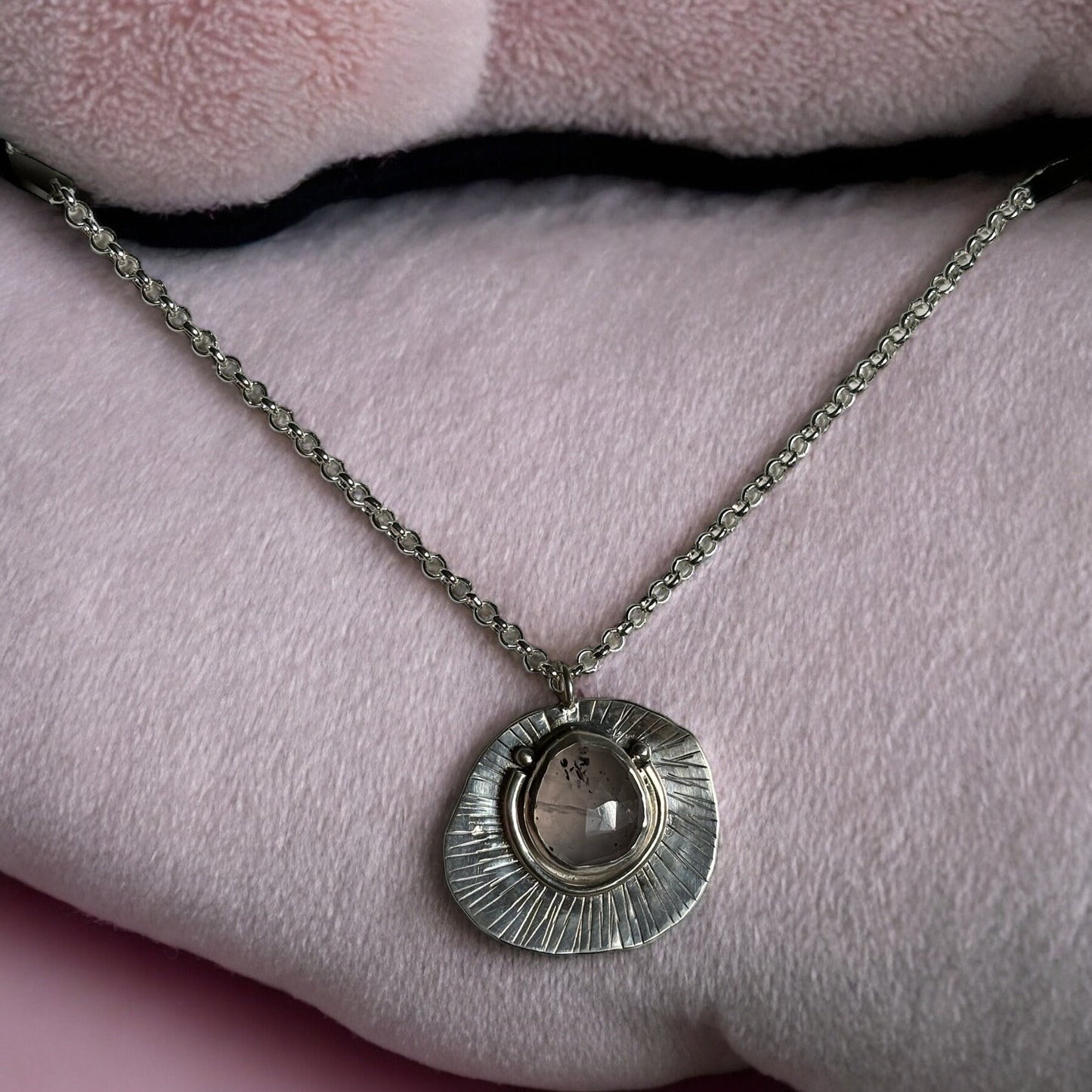 Brilliant pinkish lepidocrocite quartz 925 sterling silver charm necklace