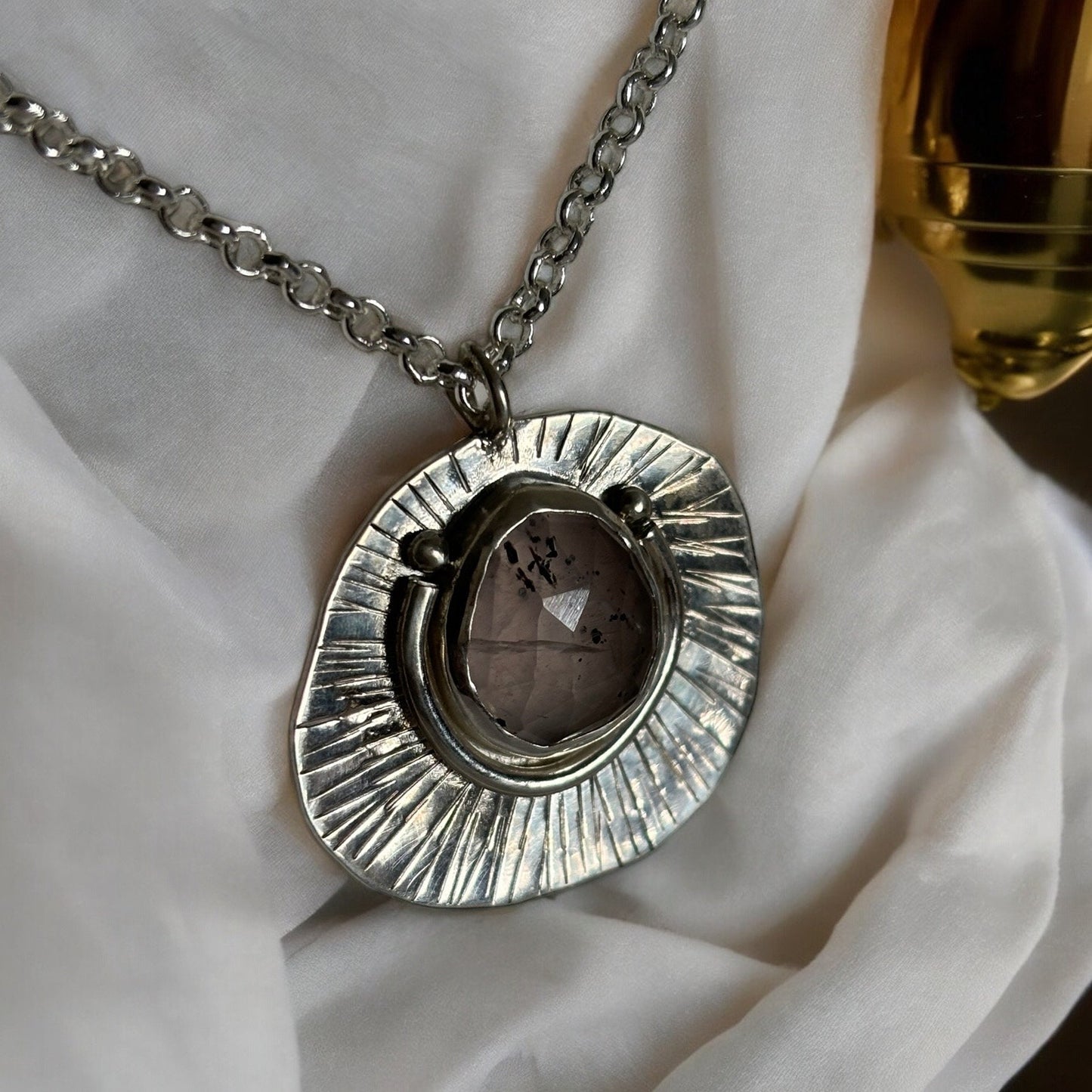 Brilliant pinkish lepidocrocite quartz 925 sterling silver charm necklace