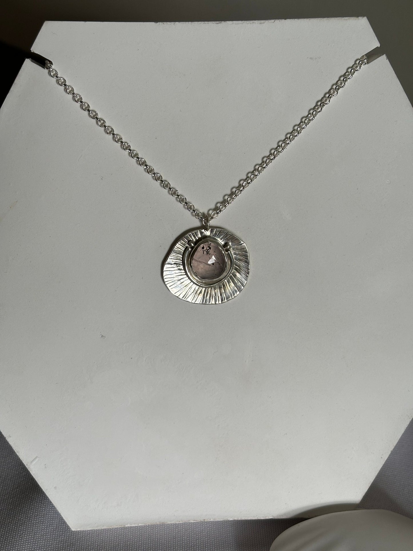 Brilliant pinkish lepidocrocite quartz 925 sterling silver charm necklace