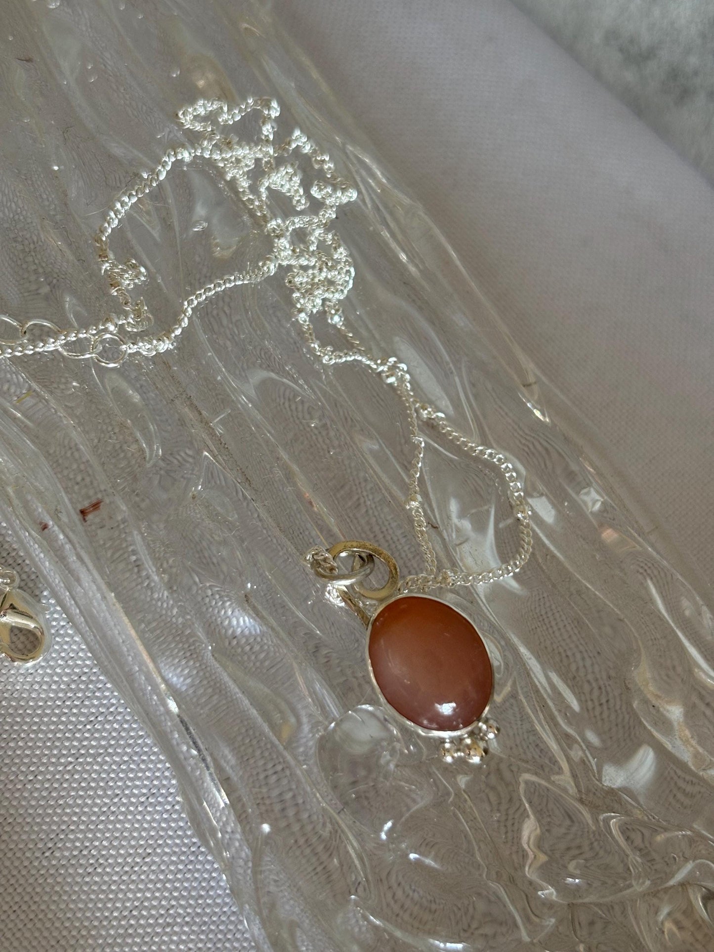 Caramel moonstone stone 925 sterling silver charm necklace