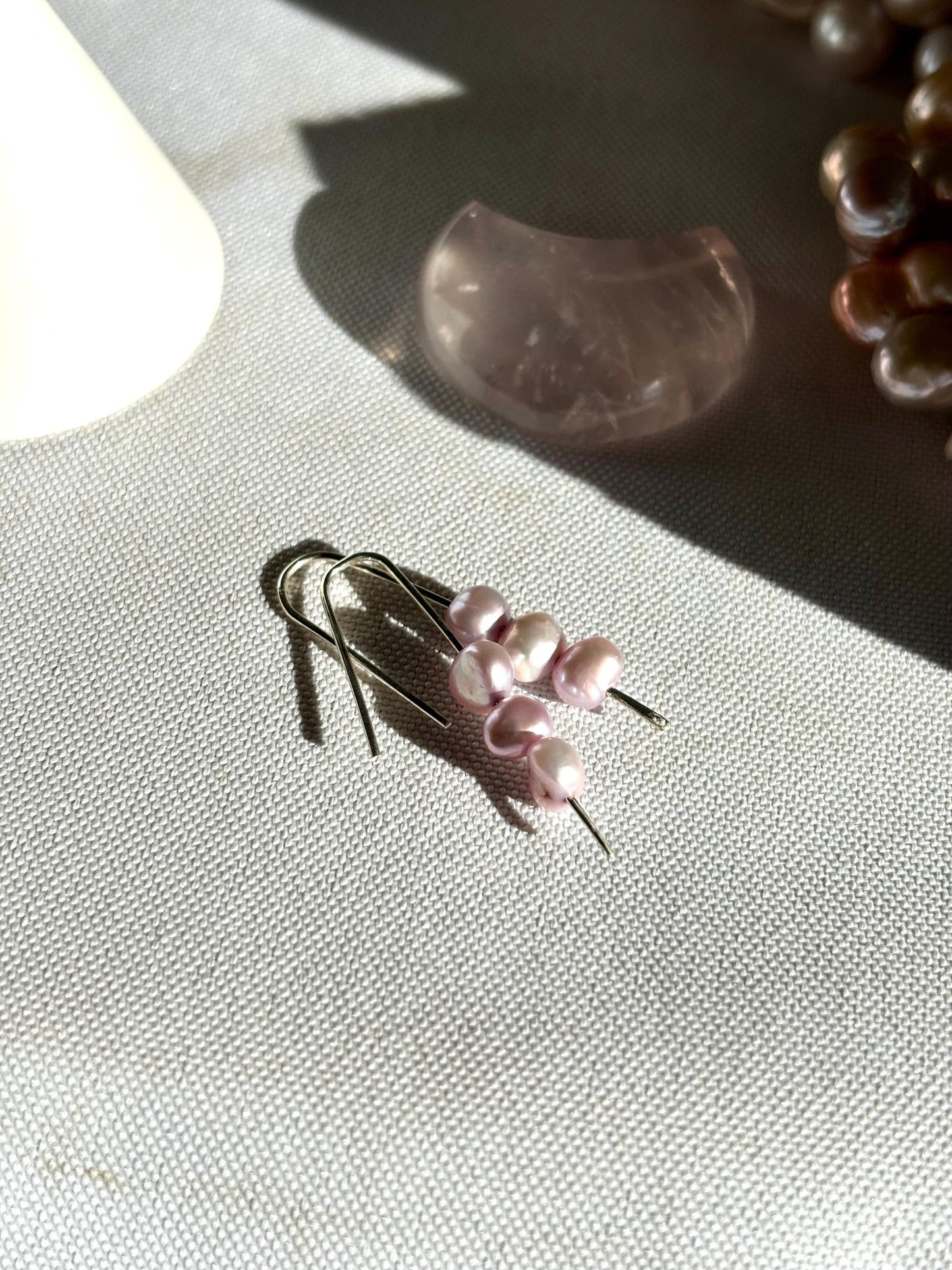 Natural Lavender Freshwater Pearl Skewer 925 sterling silver hook earrings (AA+ Luster)