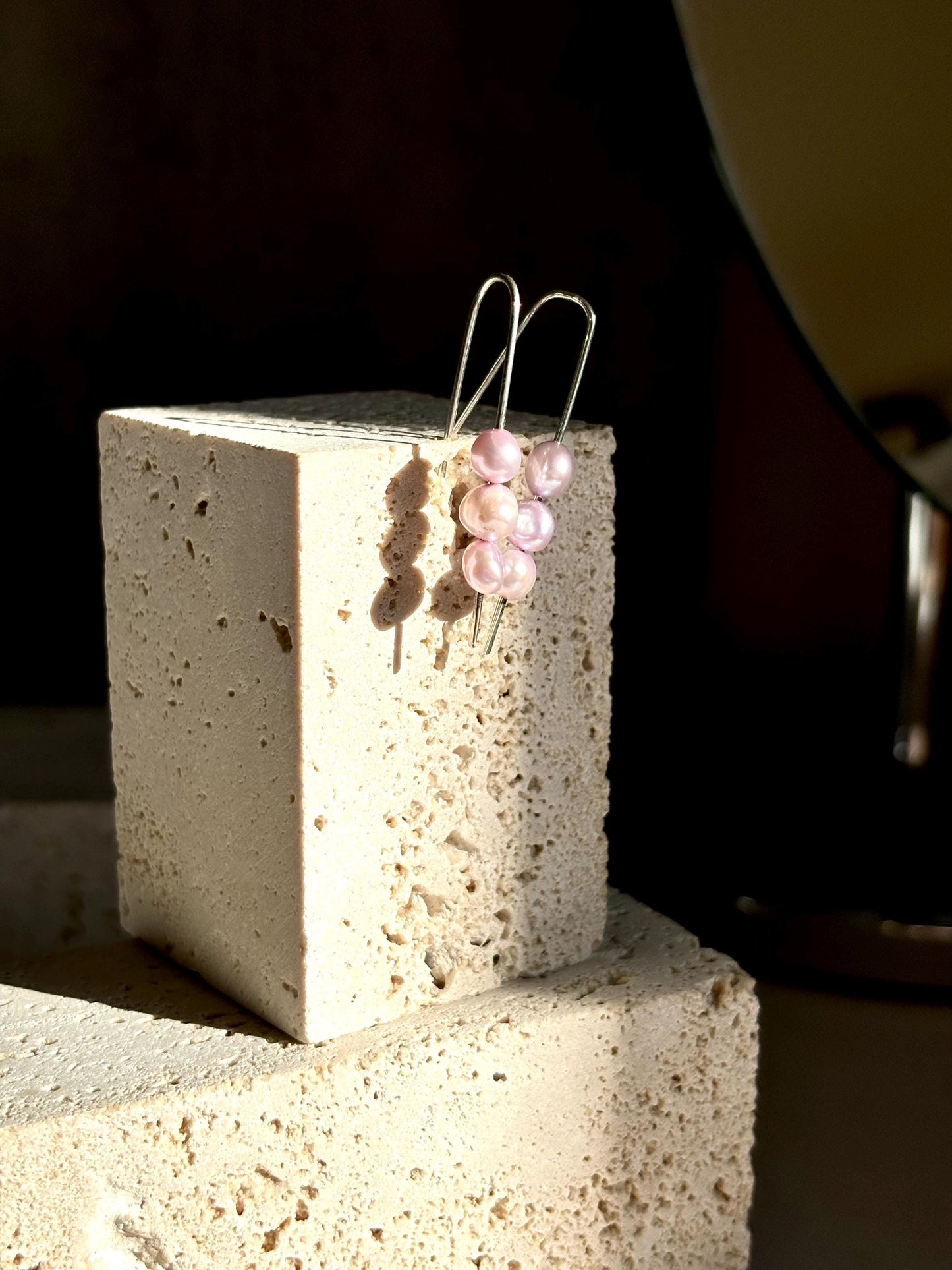 Natural Lavender Freshwater Pearl Skewer 925 sterling silver hook earrings (AA+ Luster)