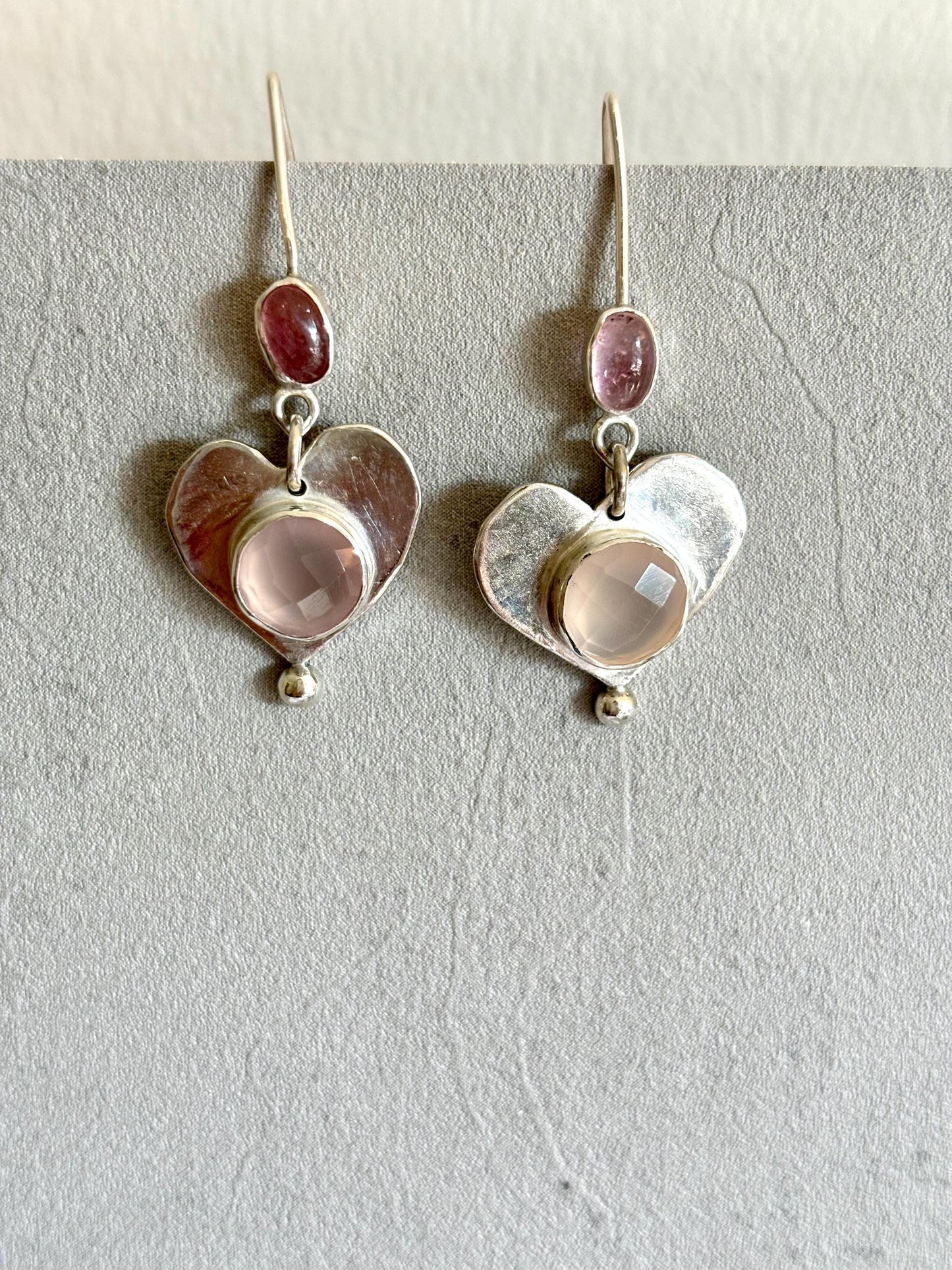 Love Potion Pink Chalcedony Rose Tourmaline Heart-Shaped 925 sterling silver earrings