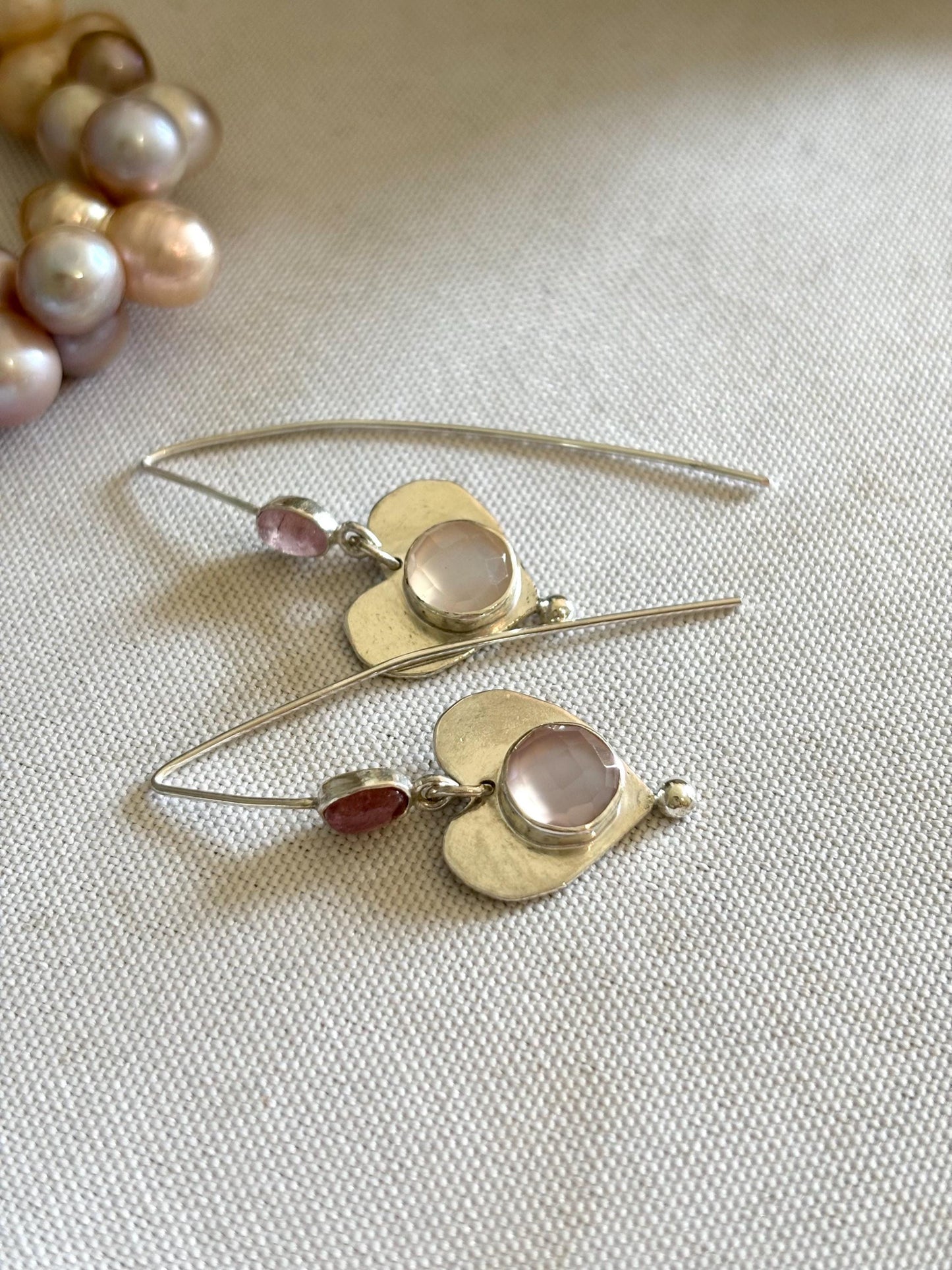 Love Potion Pink Chalcedony Rose Tourmaline Heart-Shaped 925 sterling silver earrings