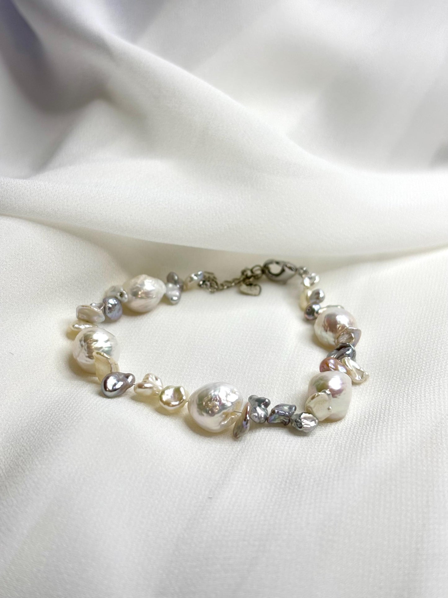 Blooming Pearl Garden Irregular Baroque Bracelet 925 Sterling Silver