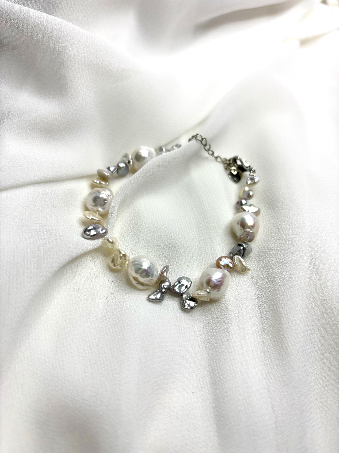 Blooming Pearl Garden Irregular Baroque Bracelet 925 Sterling Silver
