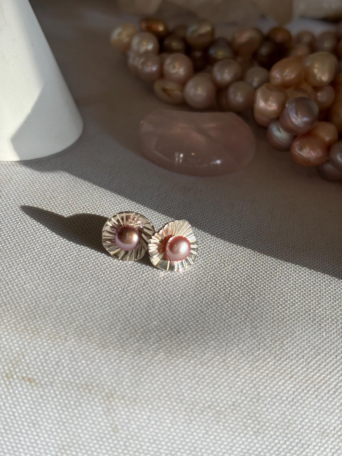 Natural Heather Pearl with Palm Leaf texture inspired 925 sterling silver necklace (AAA Luster)