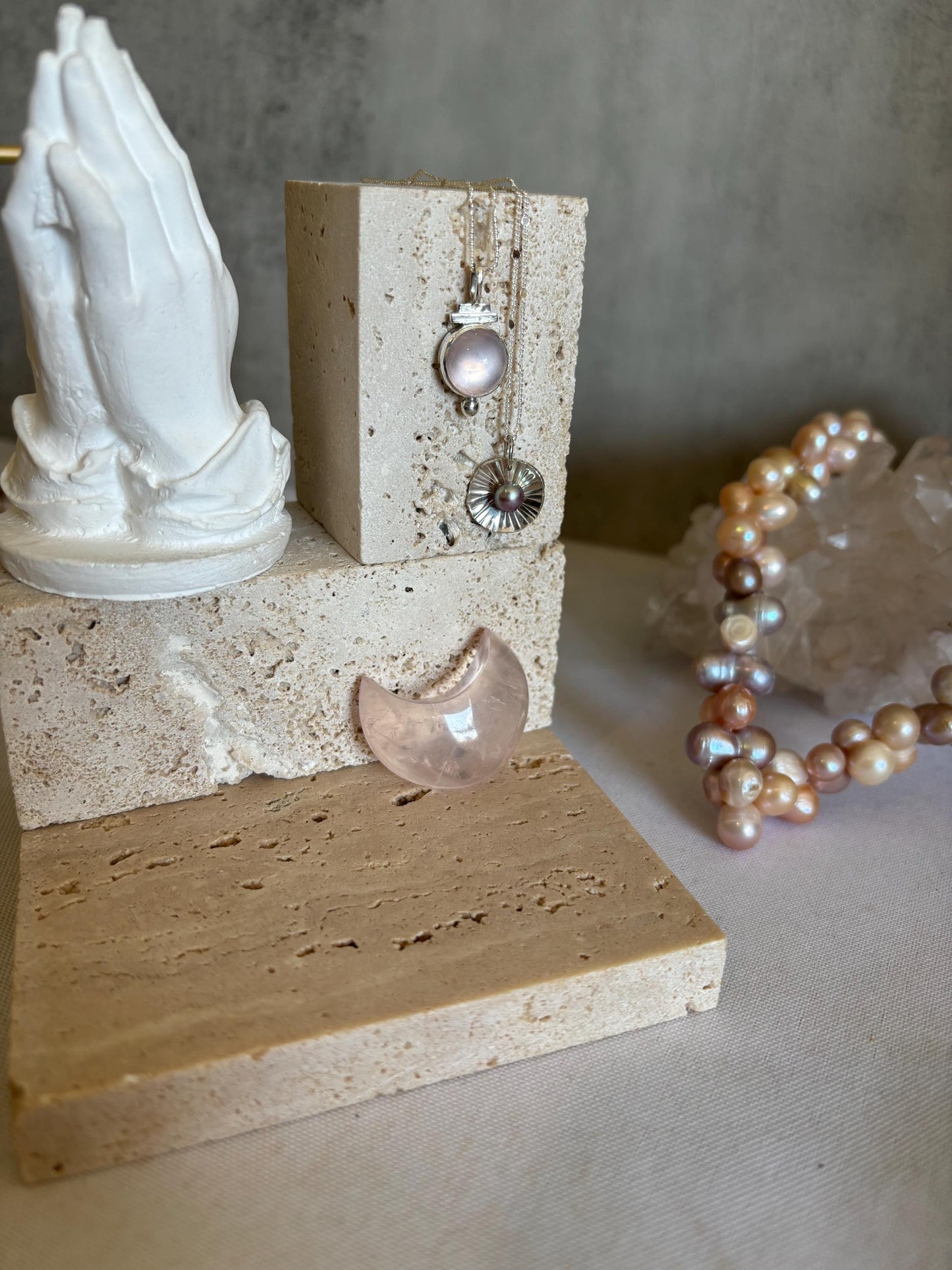 Gorgeous Aztecs Ancient Style AAA Clear Pink Natural Rose Quartz 925 sterling silver necklace