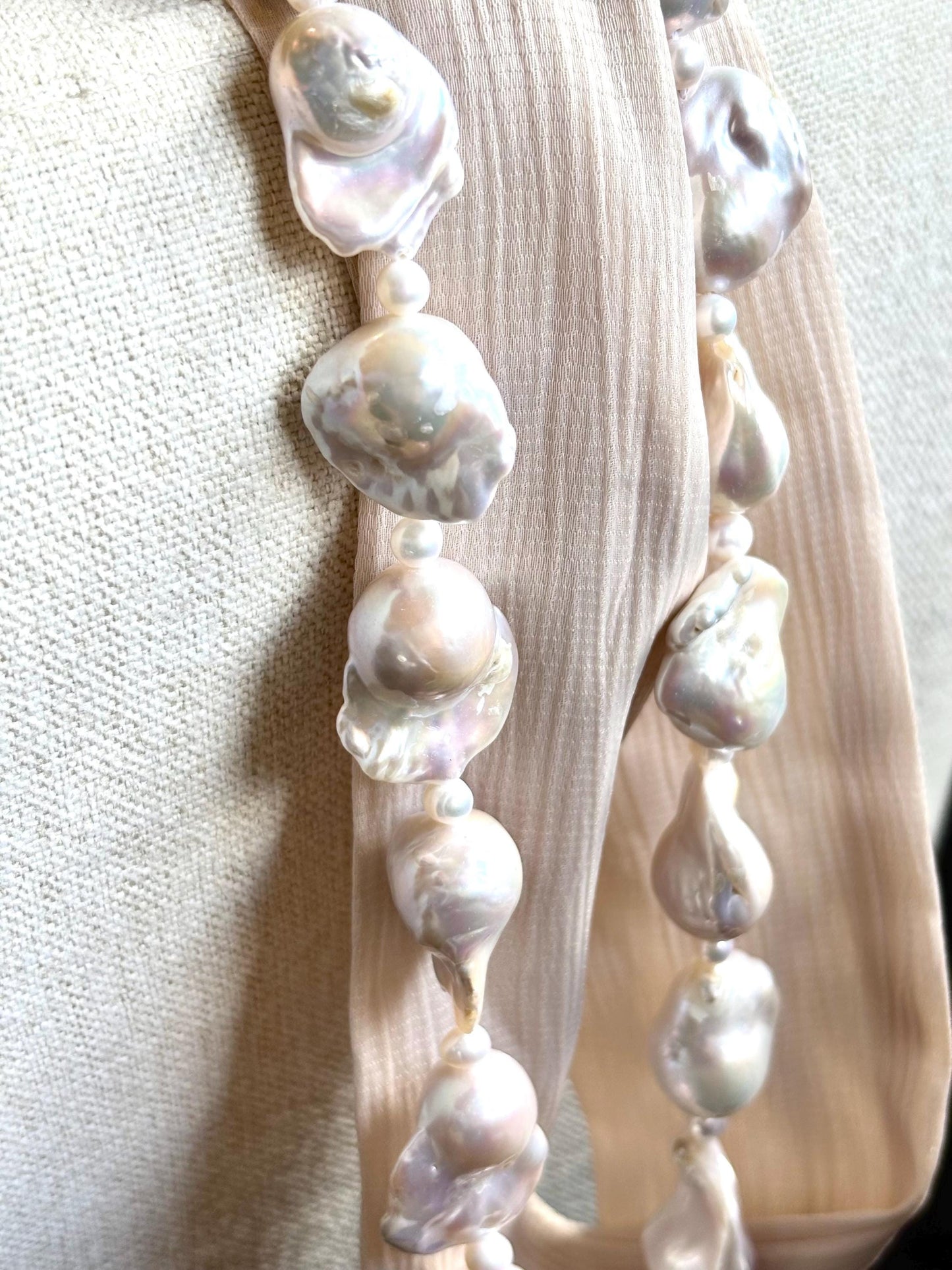 Luna Glow: Iridescent Baroque Freshwater Pearl Necklace 925 Sterling Silver ( AA+ Luster )