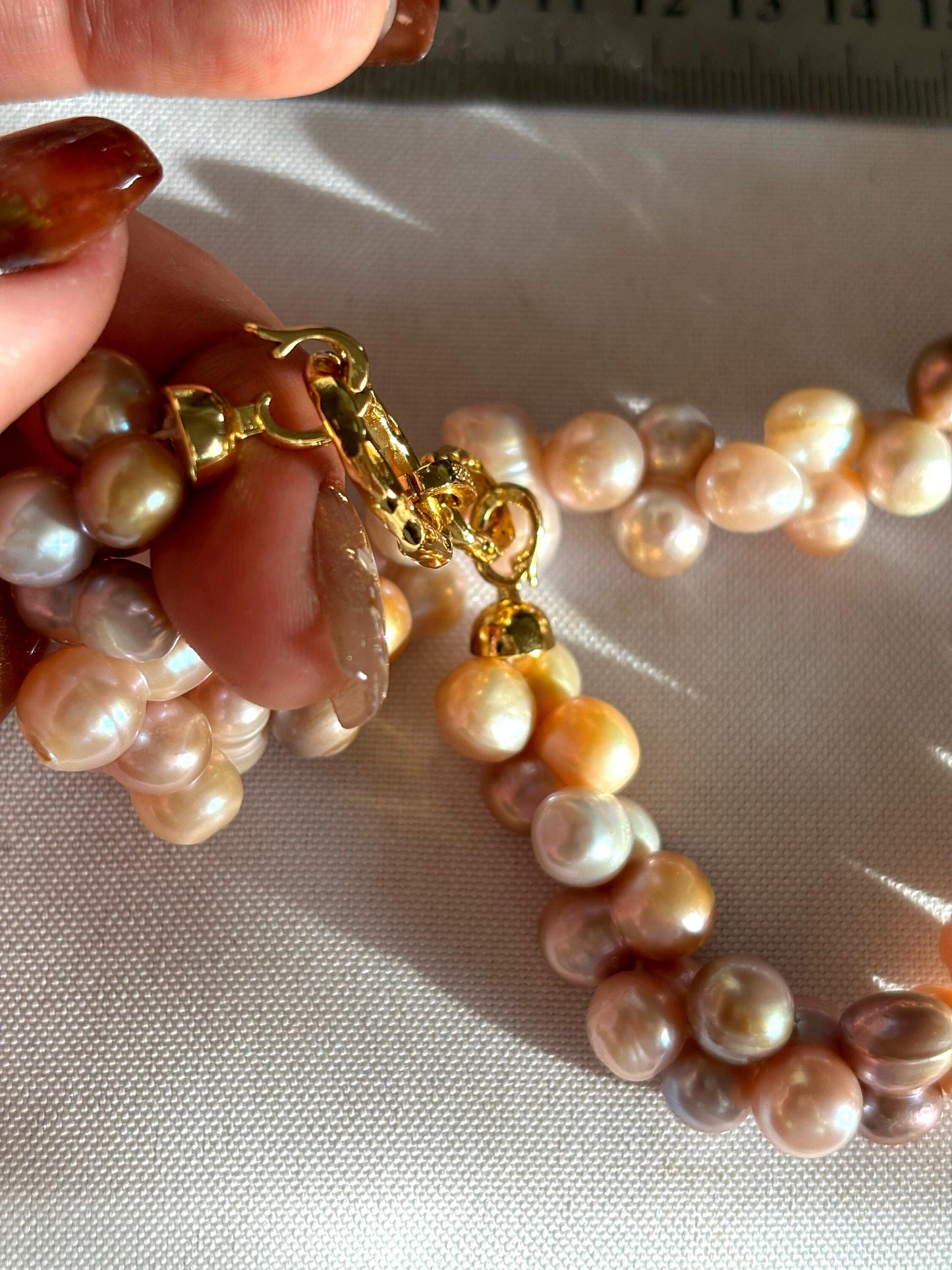 Florist style 3 color baroque natural pearls vivid necklace (AA luster)