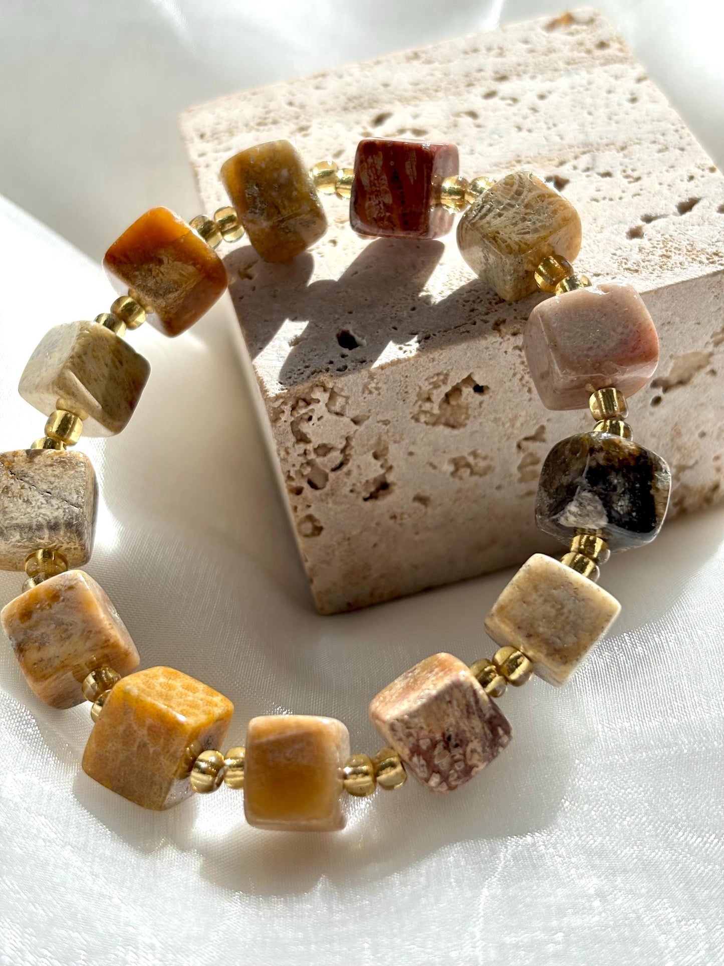 Desert And Camel Fossil Coral Cube Bracelet.