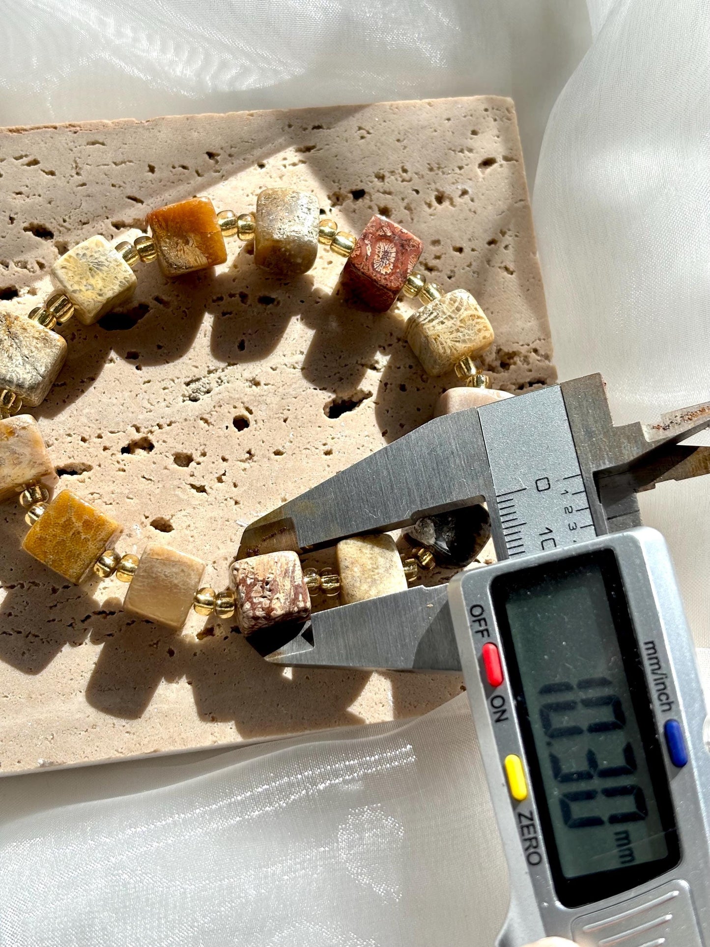 Desert And Camel Fossil Coral Cube Bracelet.