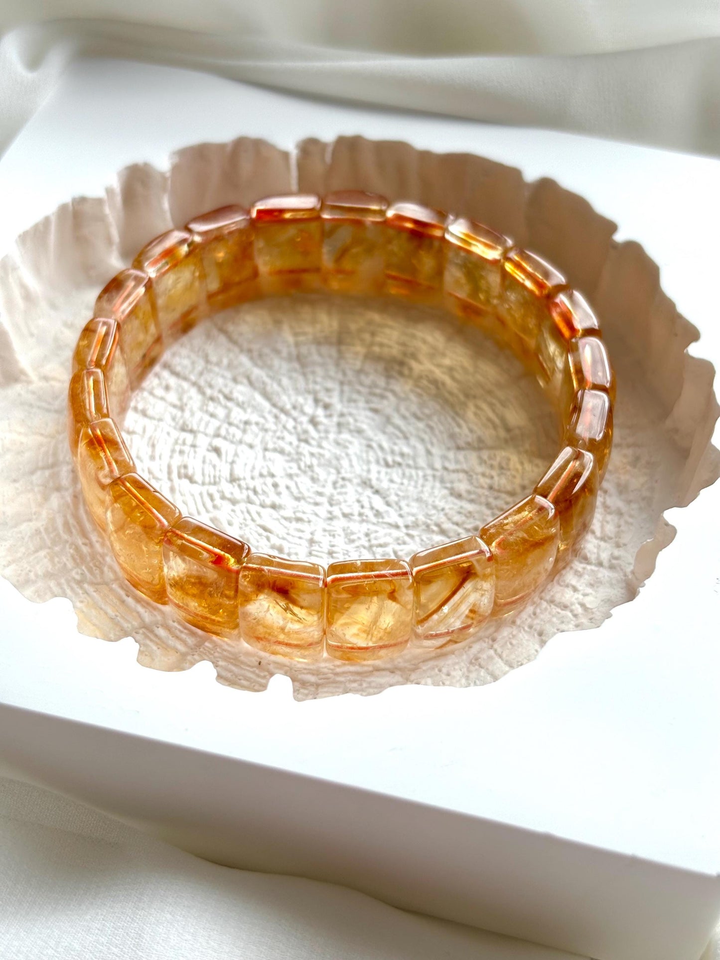 Golden Crispy Sunset Pyramid Citrine Bangle. A