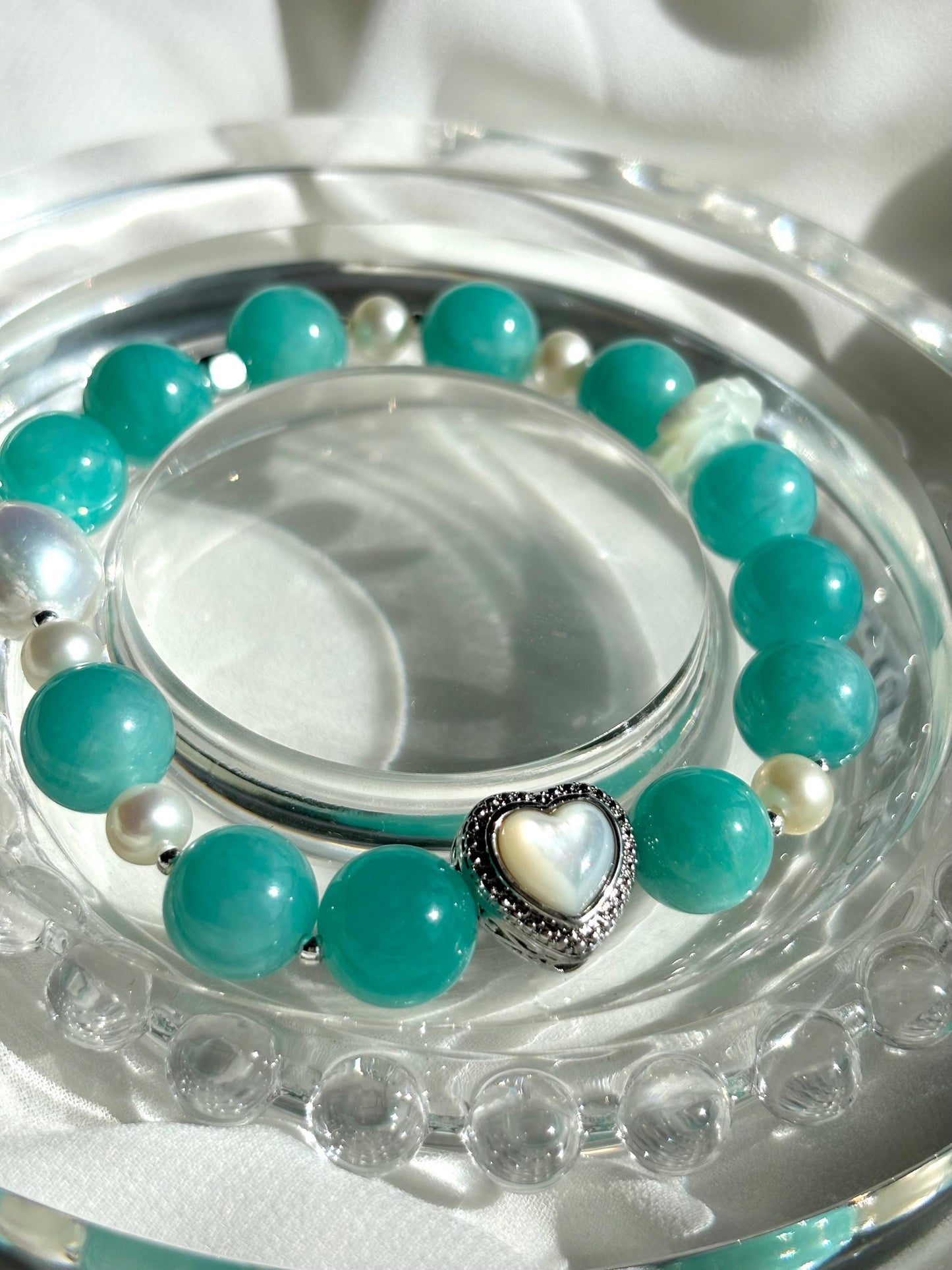 Heart of Serenity Amazonite and Pearl Bracelet.
