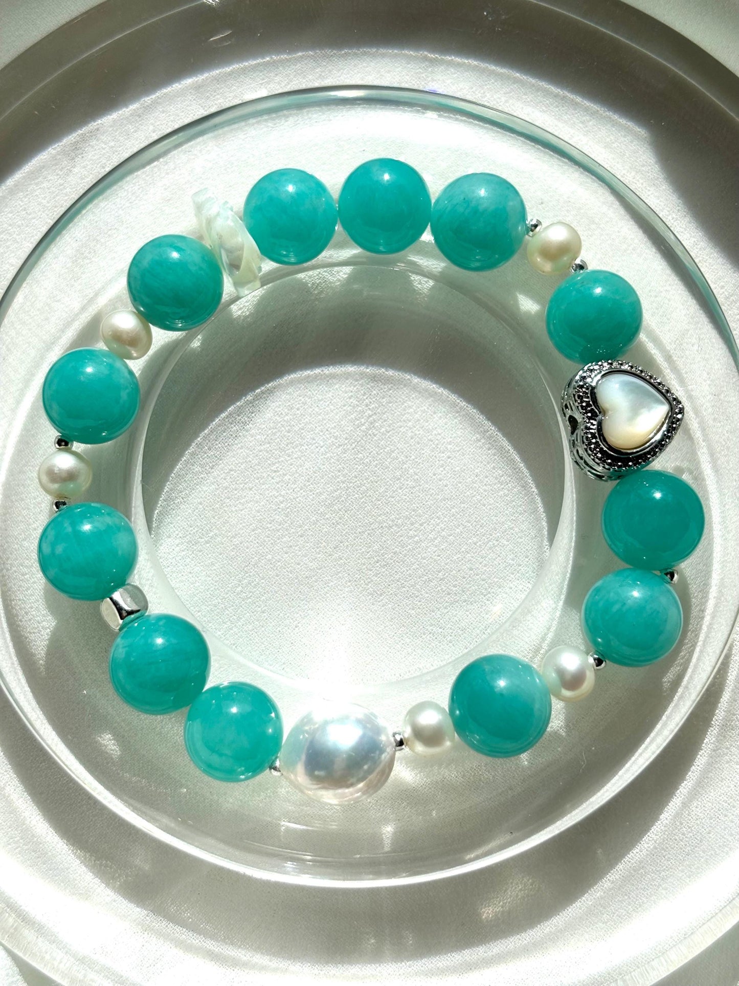 Heart of Serenity Amazonite and Pearl Bracelet.