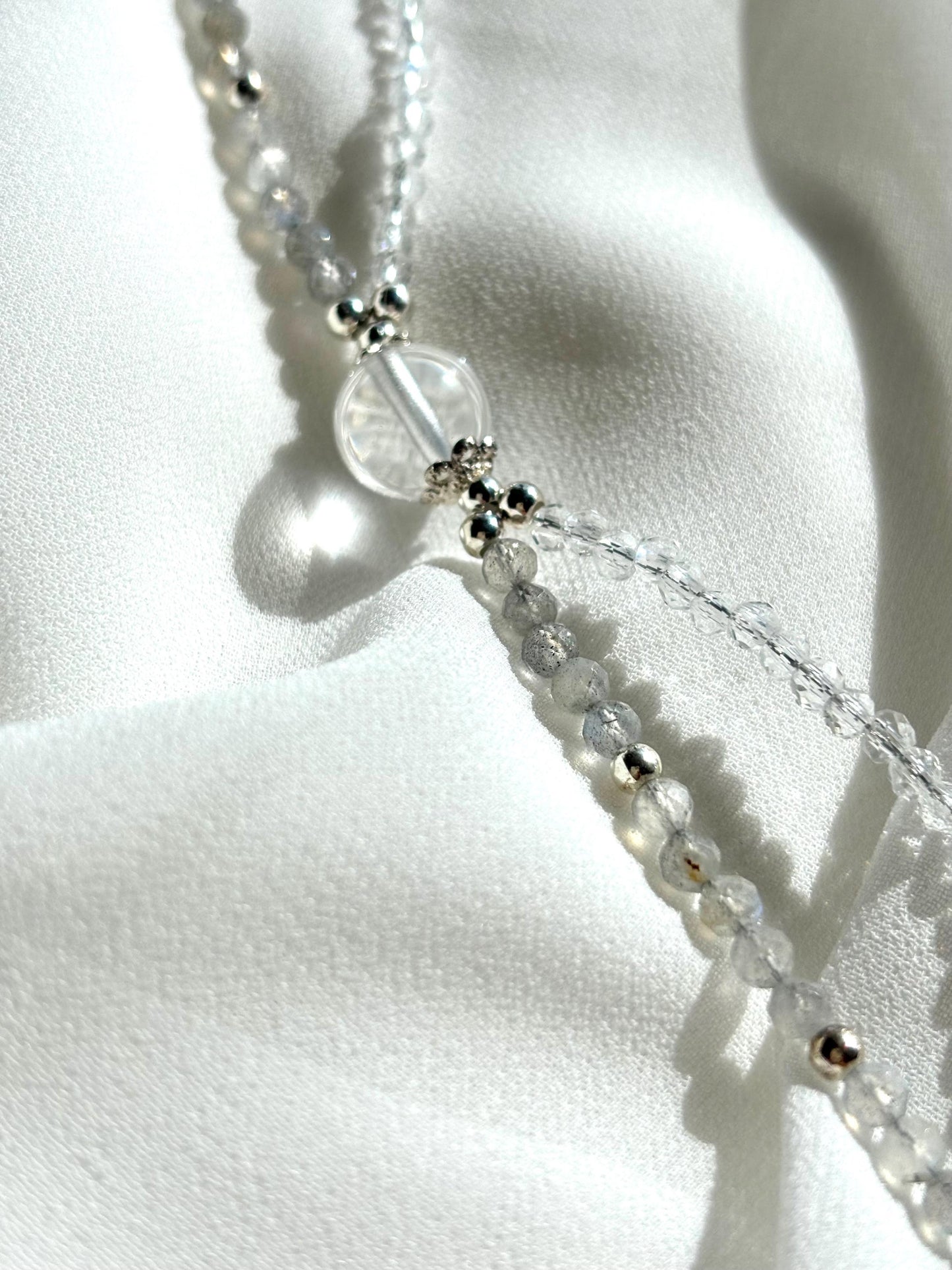 Faceted Celestial Glow Clear Quartz and Labradorite Bracelet