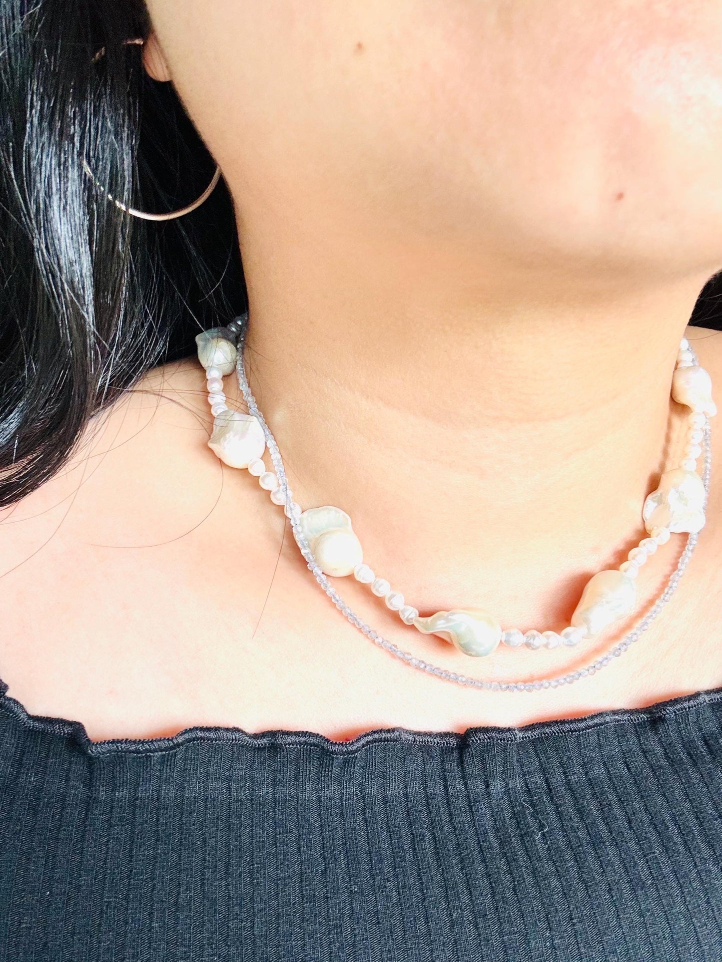 Faceted Labradorite Necklace with Subtle Blue Highlights – Perfect for Layering