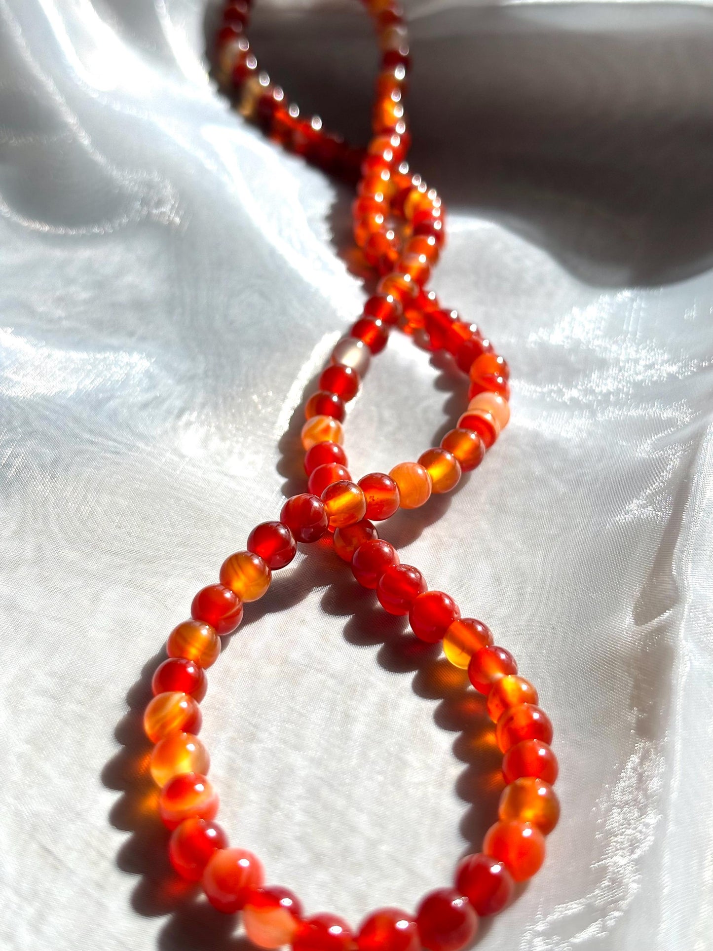 South Red Agate Beaded Necklace – 6.5mm Beads with Light Orange Accents, 50cm