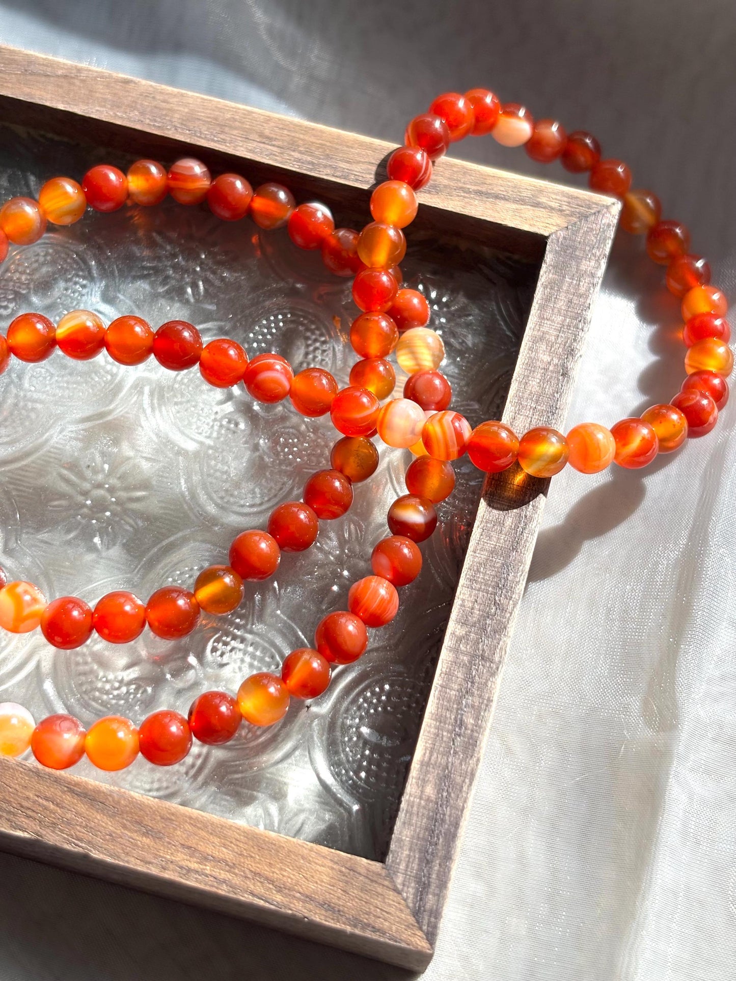 South Red Agate Beaded Necklace – 6.5mm Beads with Light Orange Accents, 50cm