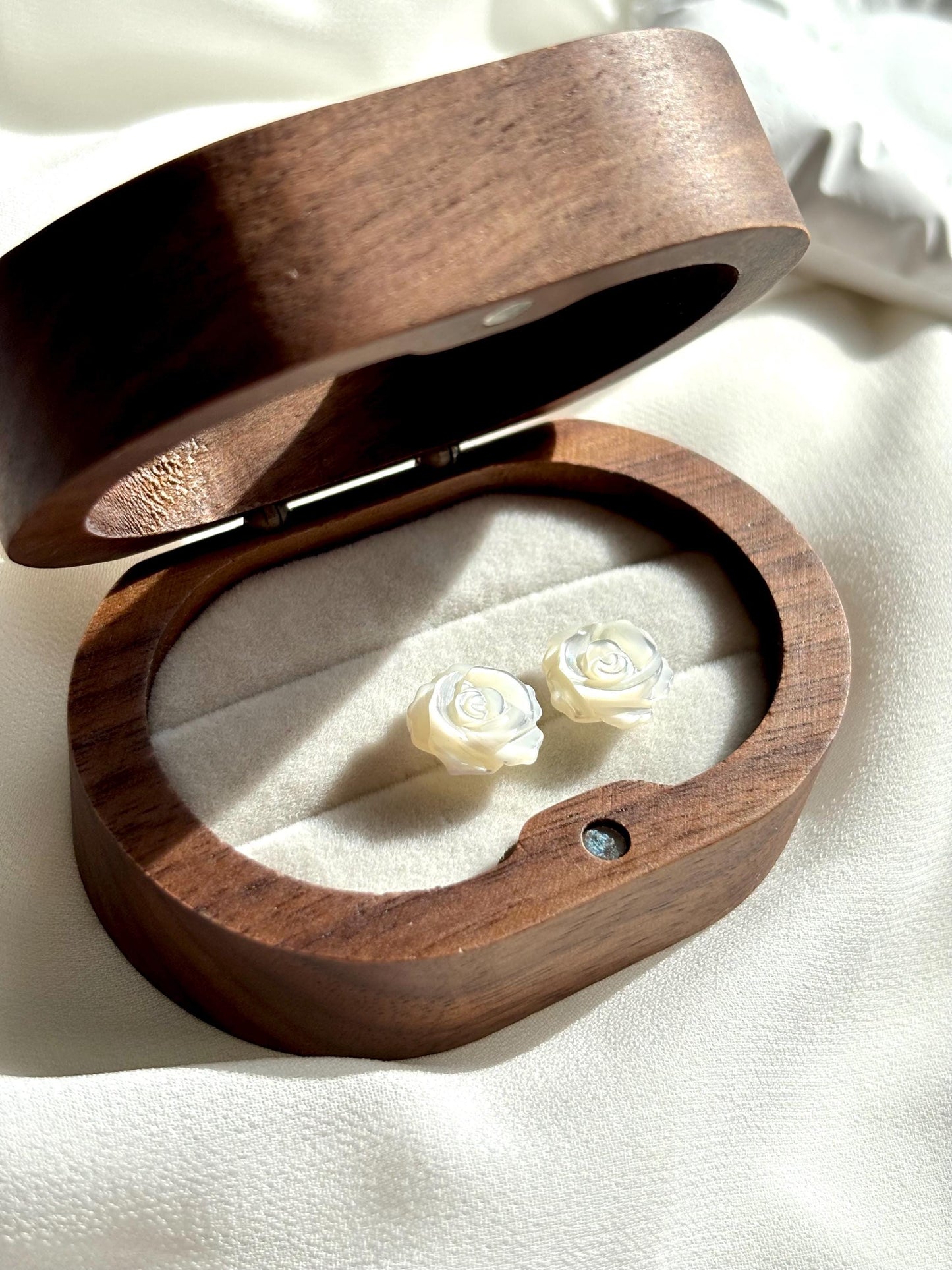 White Rose Stud Earrings – Mother of Pearl with Sterling Silver 925, Elegant Floral Jewelry