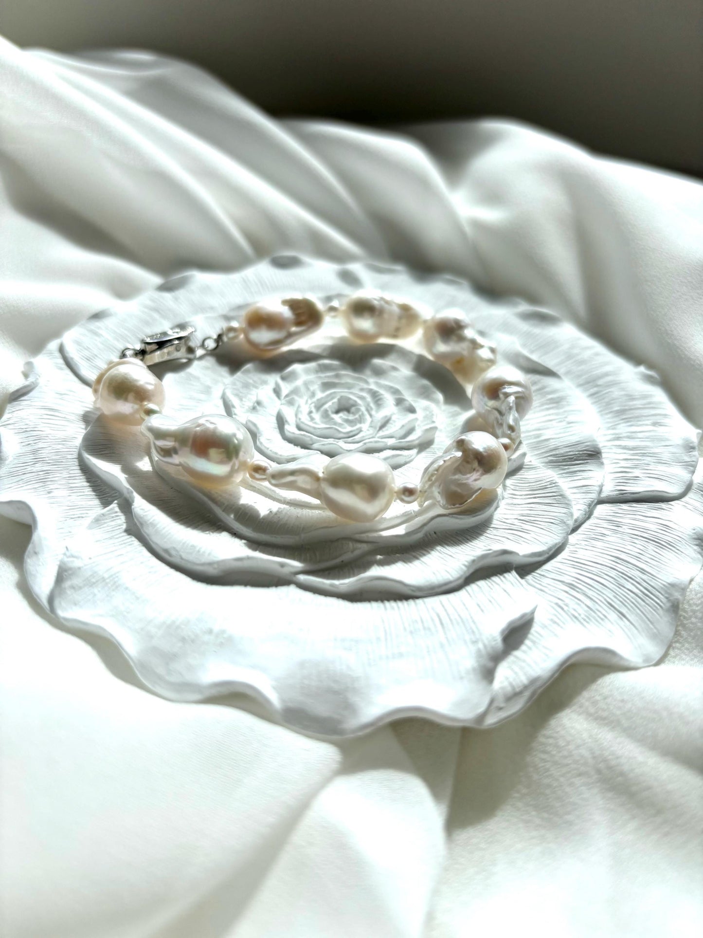 White Winter Wonderland Bracelet with Baroque Pearls