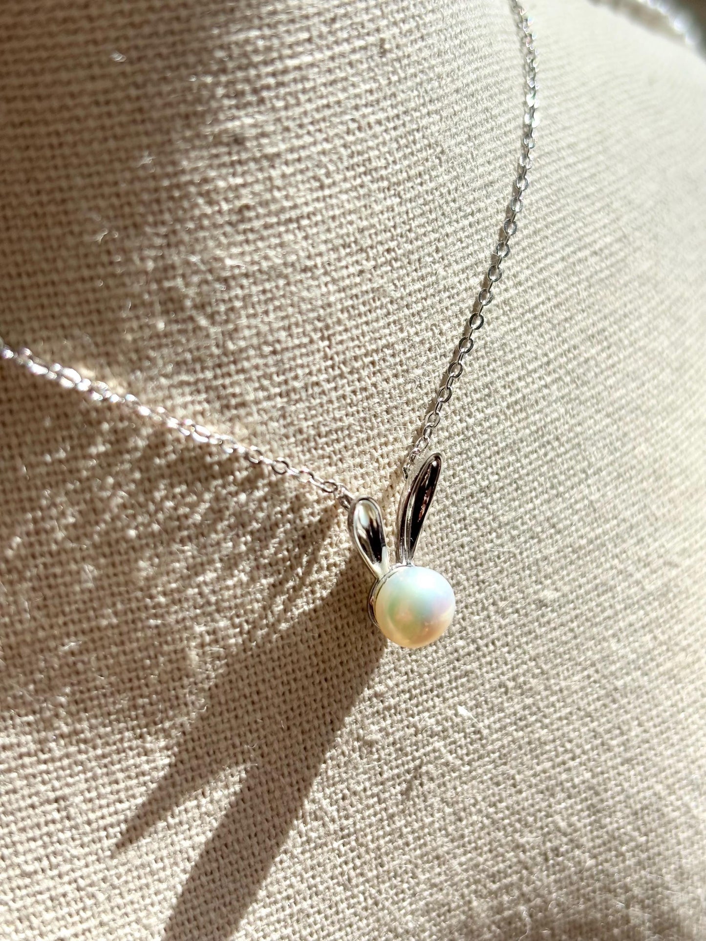 Bunny’s Moonlight Treasure: Sterling Silver & Freshwater Pearl Pendant (AA+ Luster)