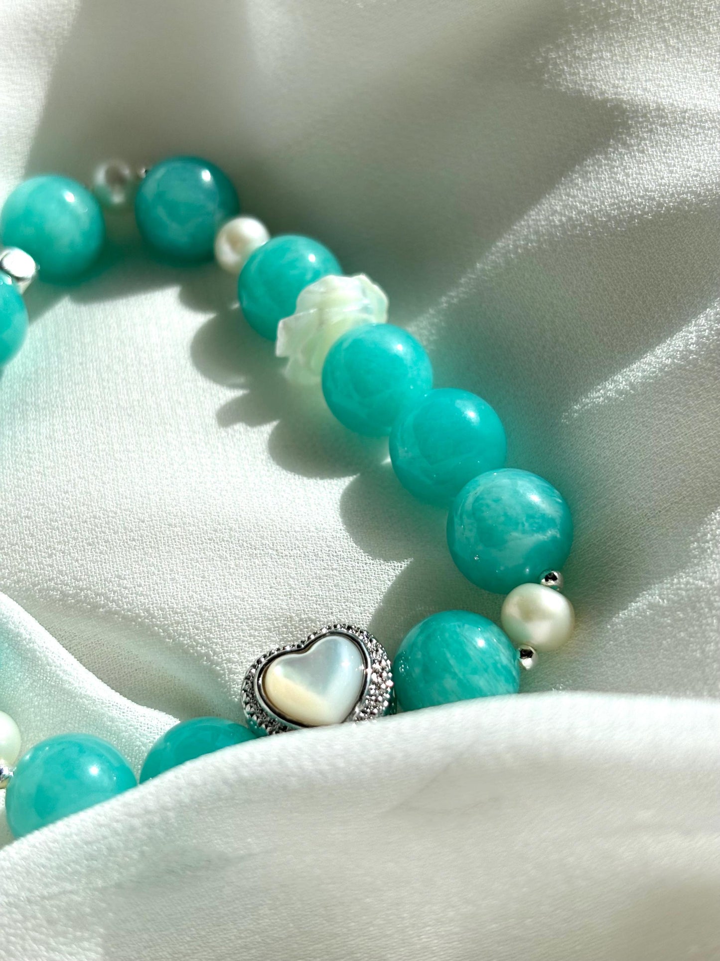 Heart of Serenity Amazonite and Pearl Bracelet.