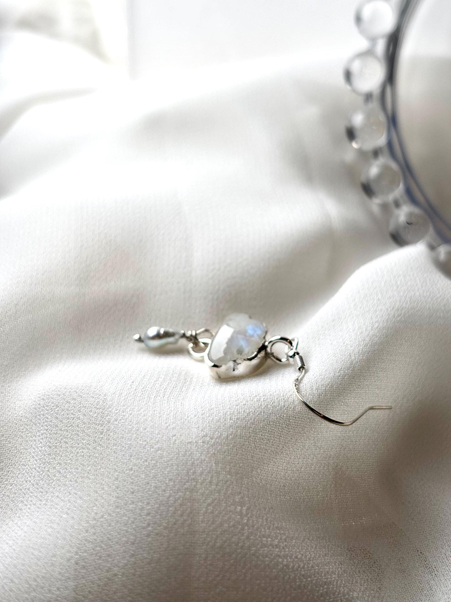 Sunny, Partly Cloudy, Chance of Shower Exquisite Moonstone Bluish Baroque Pearls Sterling Silver Earrings.