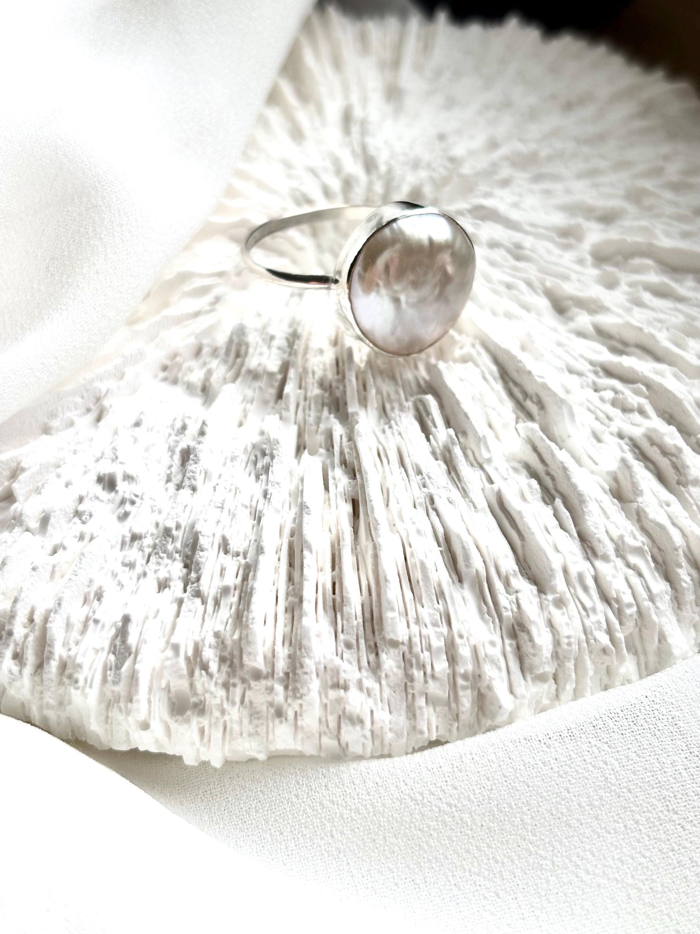 Sterling Silver White Freshwater Pearl Ring – Timeless Elegance in Natural Beauty