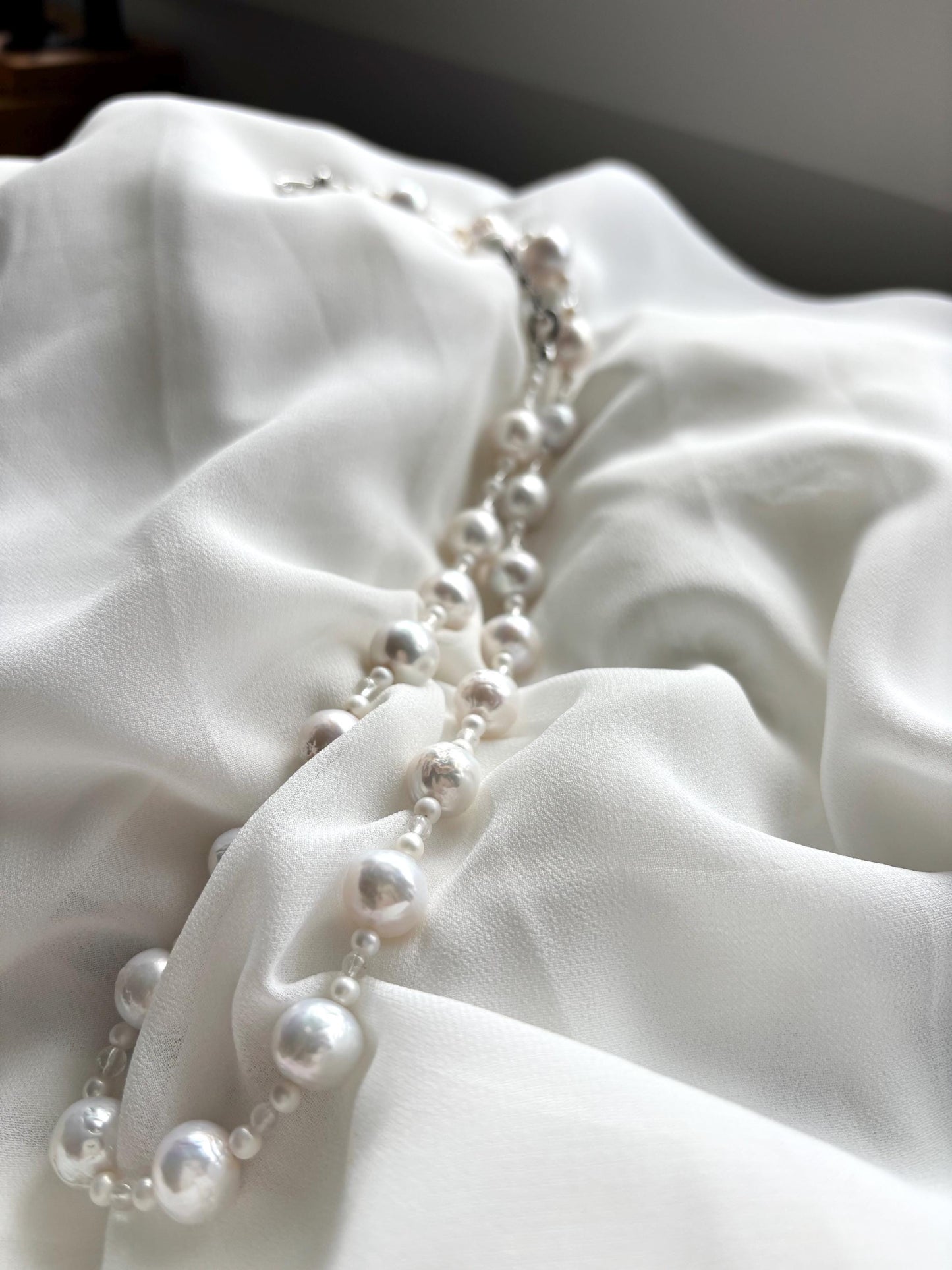 High-Quality Baroque Pearl and Natural Clear Quartz Necklace with Sterling Silver Clasp