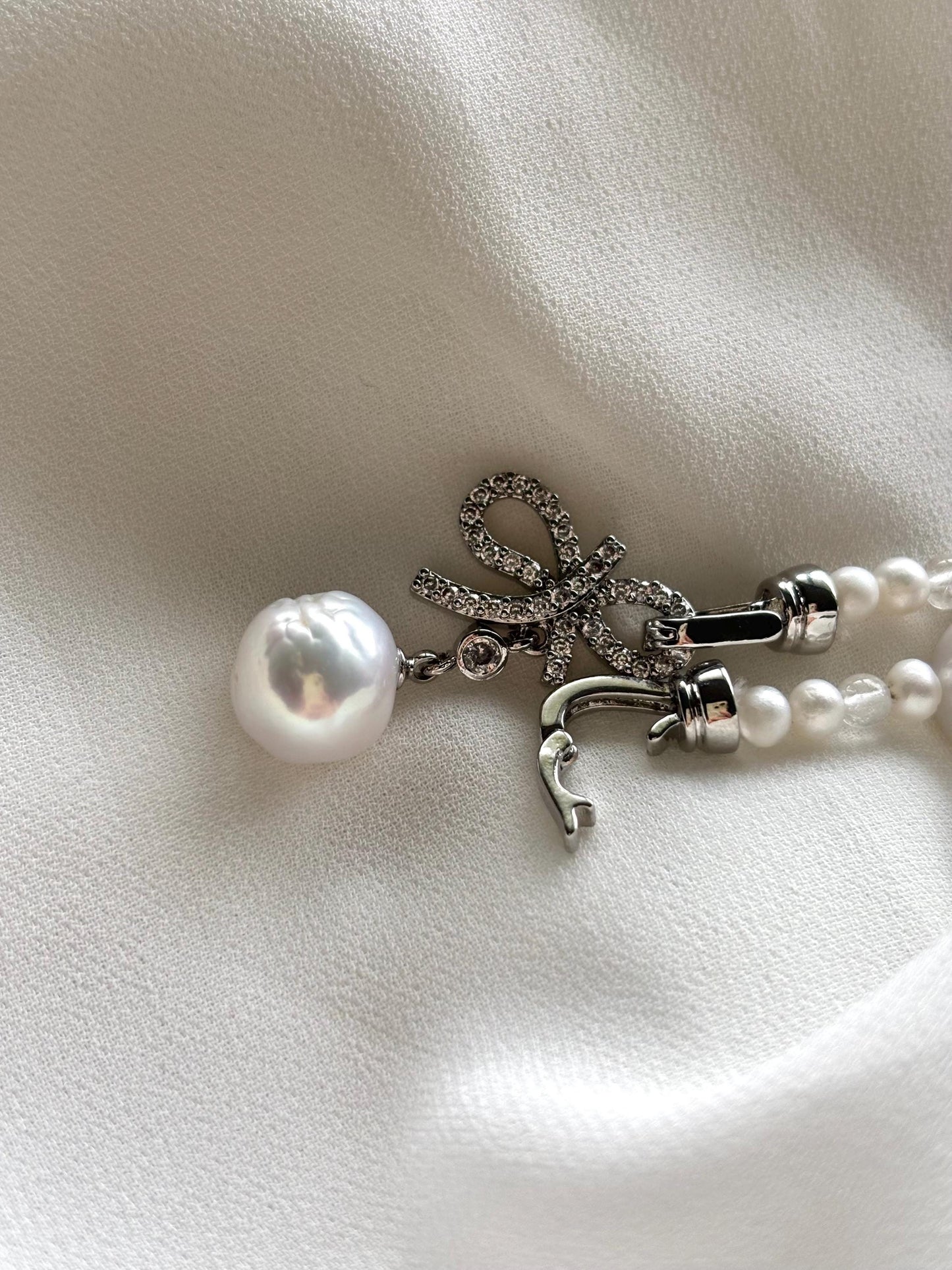 High-Quality Baroque Pearl and Natural Clear Quartz Necklace with Sterling Silver Clasp