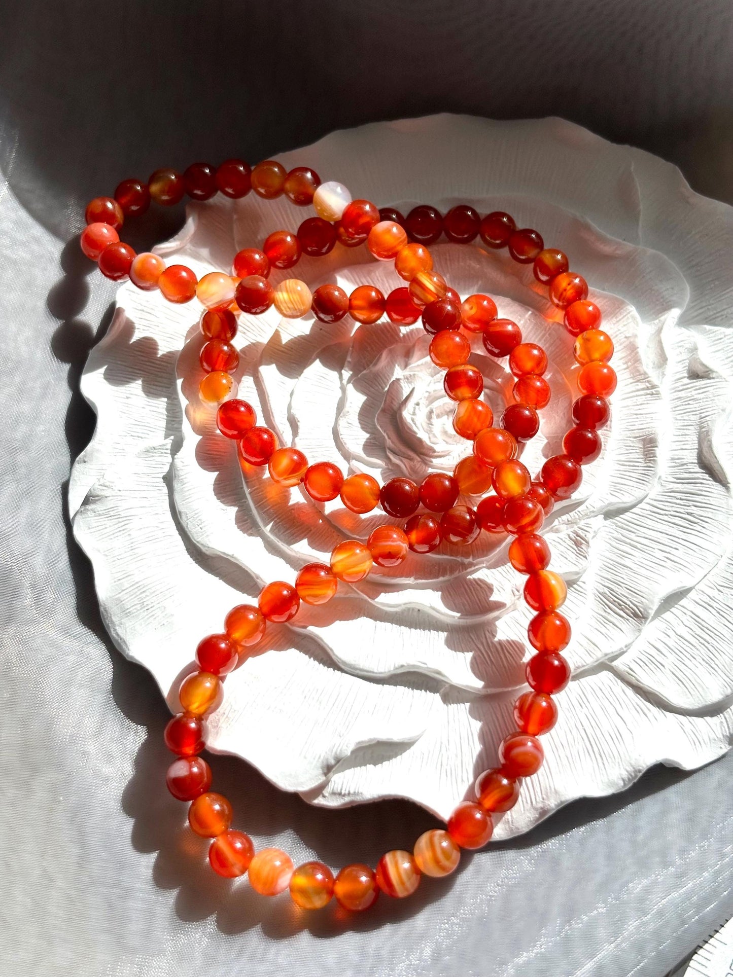 South Red Agate Beaded Necklace – 6.5mm Beads with Light Orange Accents, 50cm