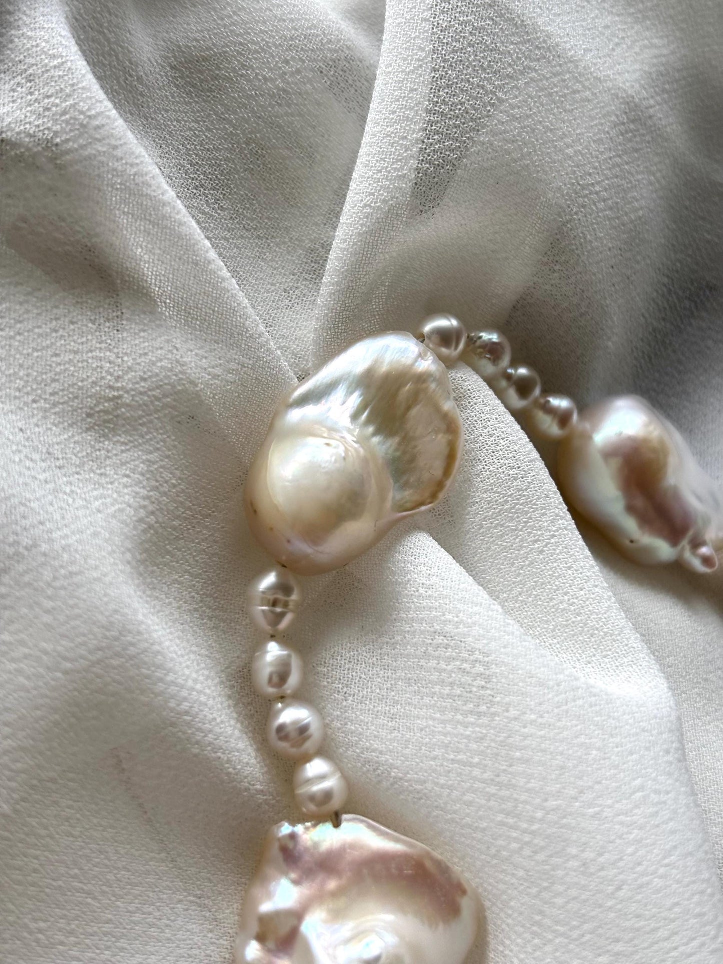White Natural Baroque Pearl Necklace with Round Beads & 925 Sterling Silver Clasp (Luster AA+) Perfect imperfections.