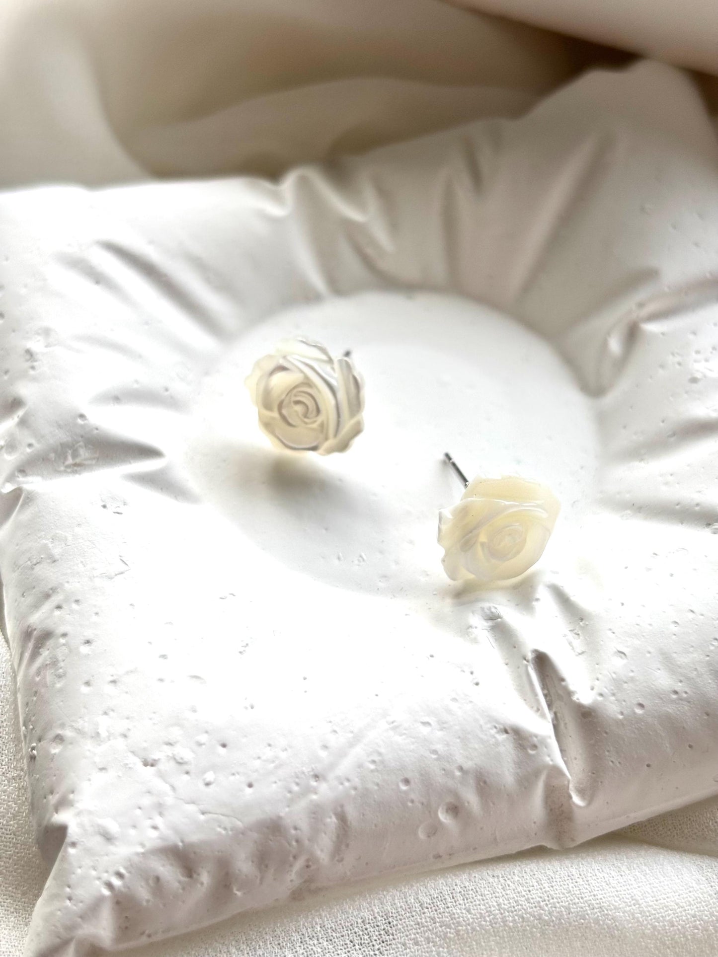 White Rose Stud Earrings – Mother of Pearl with Sterling Silver 925, Elegant Floral Jewelry