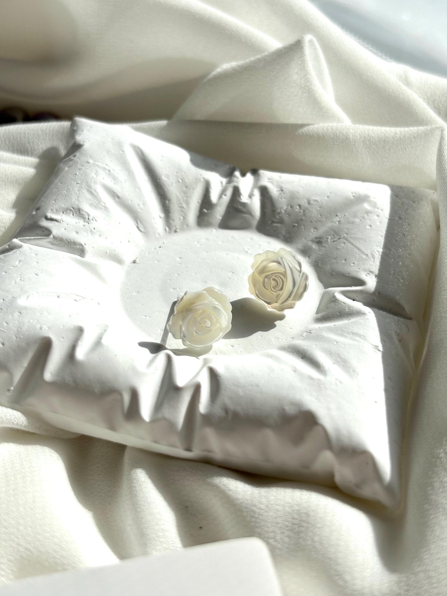 White Rose Stud Earrings – Mother of Pearl with Sterling Silver 925, Elegant Floral Jewelry