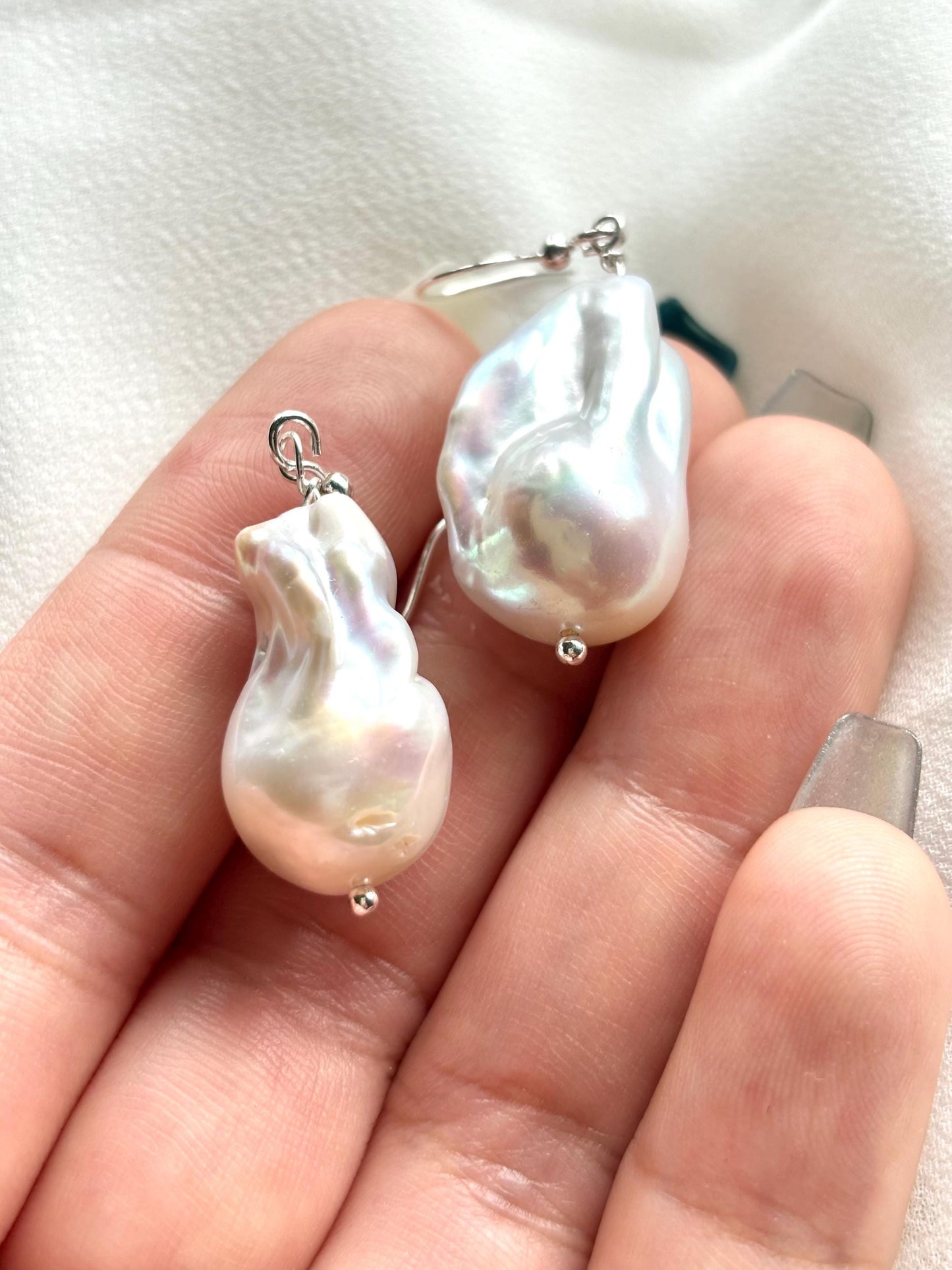 Fish Tail White Freshwater Baroque Earrings – Natural Shape & Color, Organic Texture A