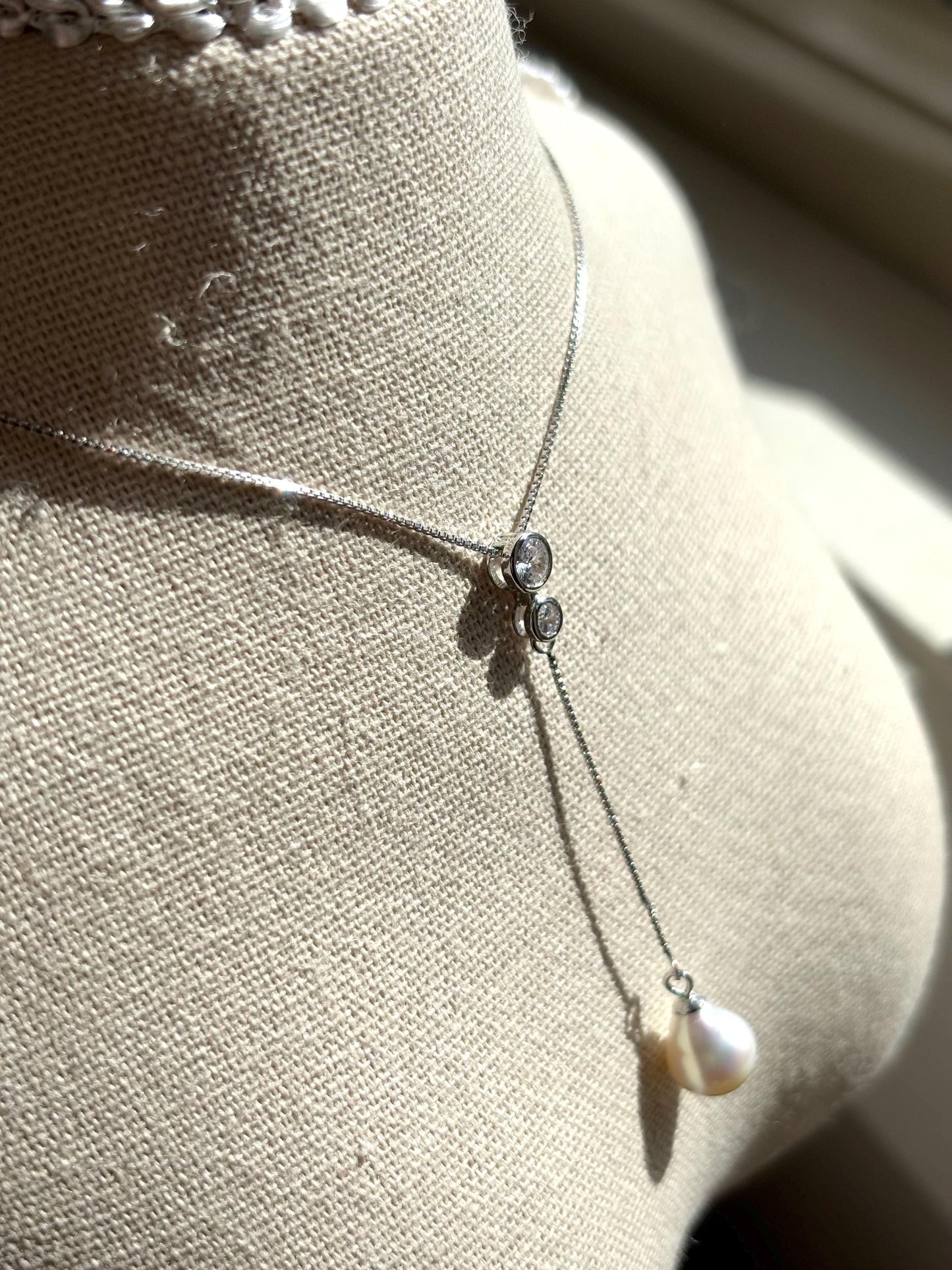 Freshwater Pearl & Moissanite Pendant Summer Necklace – Made of Sterling Silver