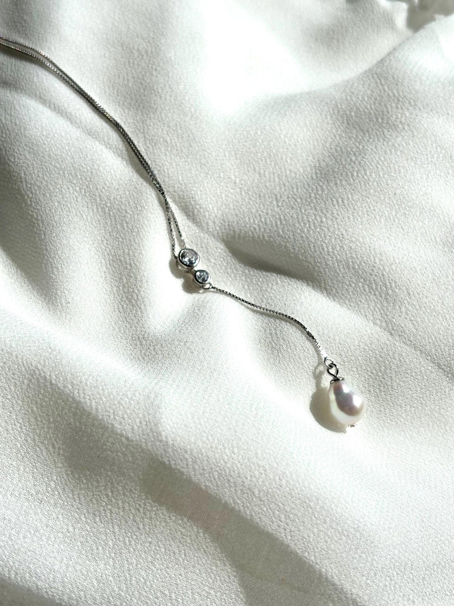 Freshwater Pearl & Moissanite Pendant Summer Necklace – Made of Sterling Silver
