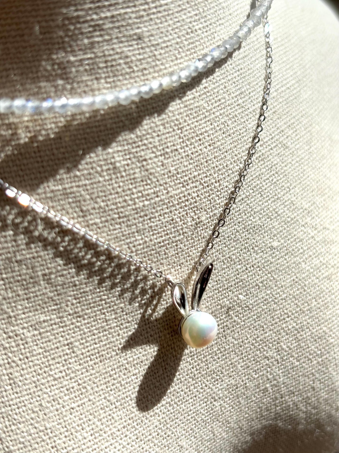 Bunny’s Moonlight Treasure: Sterling Silver & Freshwater Pearl Pendant (AA+ Luster)