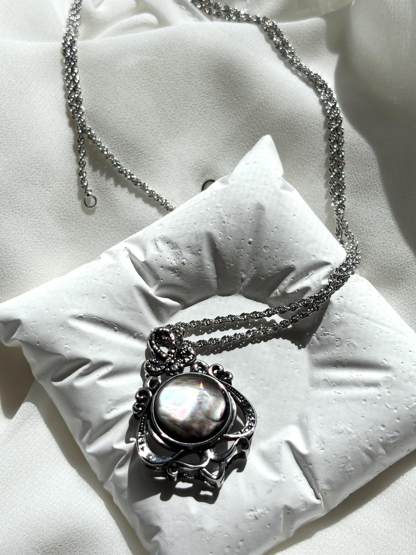 Your Majesty Black Mother of Pearl Necklace - Statement Pendant, 50cm Chain