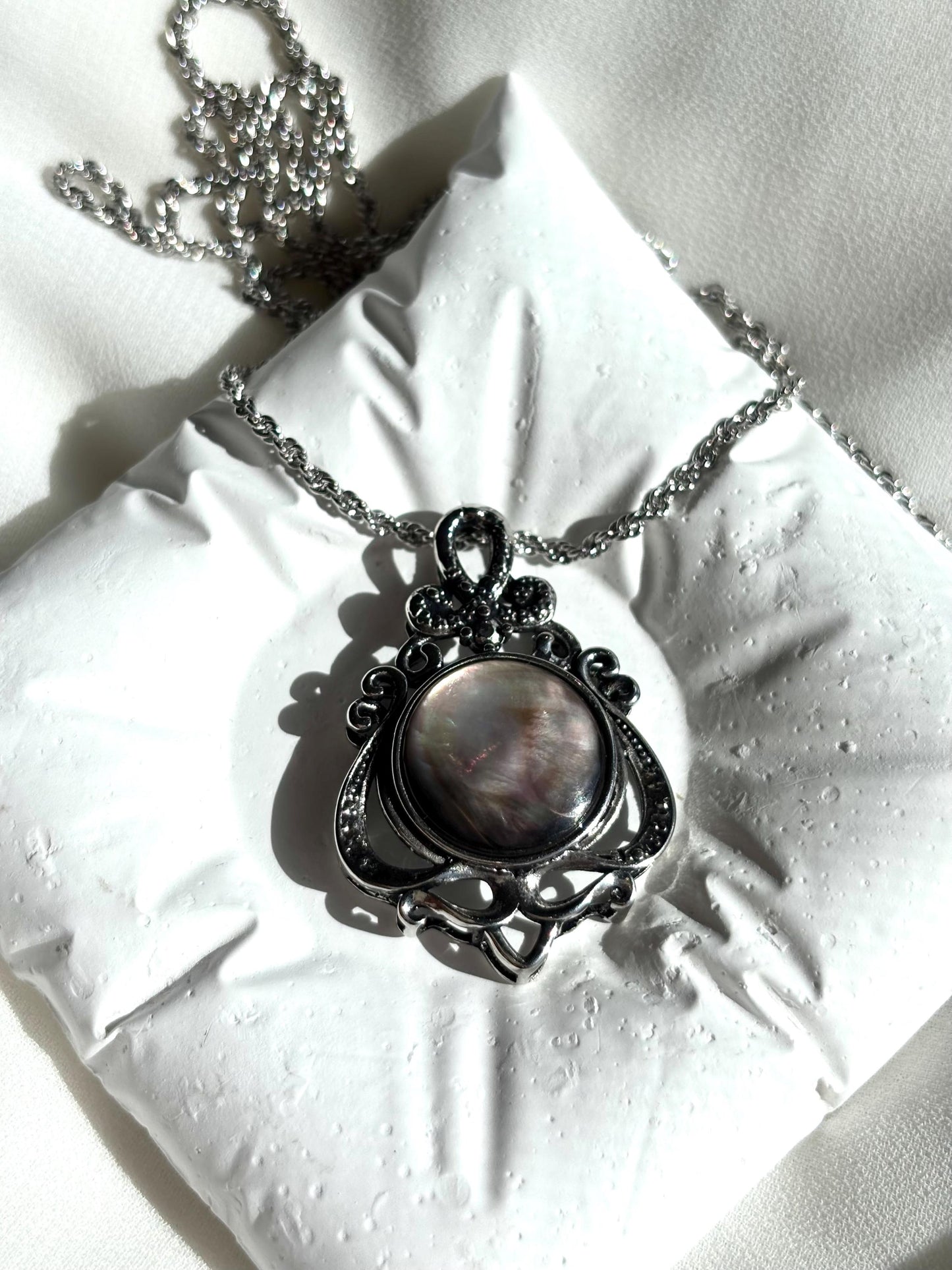 Your Majesty Black Mother of Pearl Necklace - Statement Pendant, 50cm Chain
