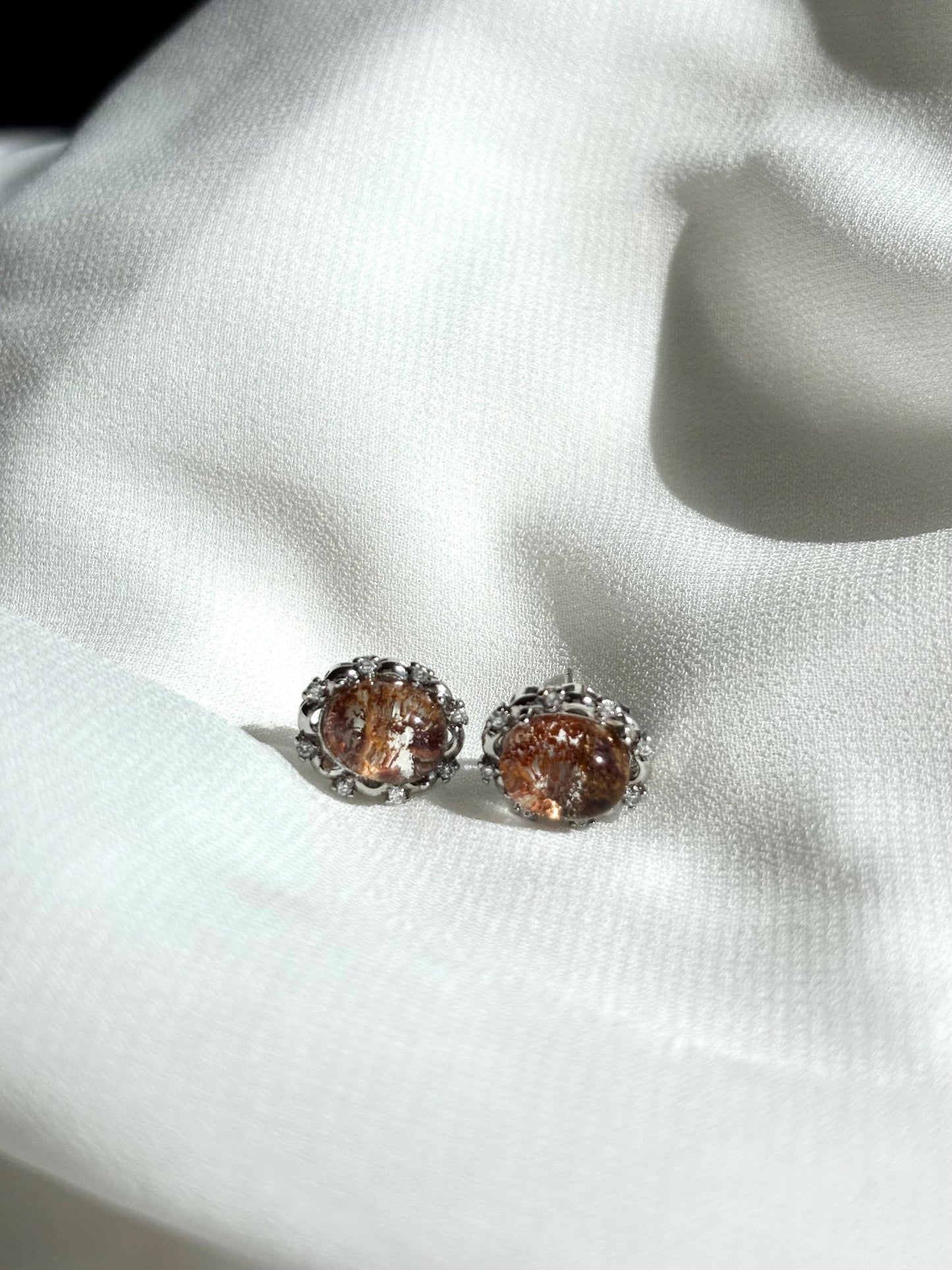 Mystical Oval Red Phantom Quartz Stud Earrings – Sterling Silver Wire for Elegant Charm