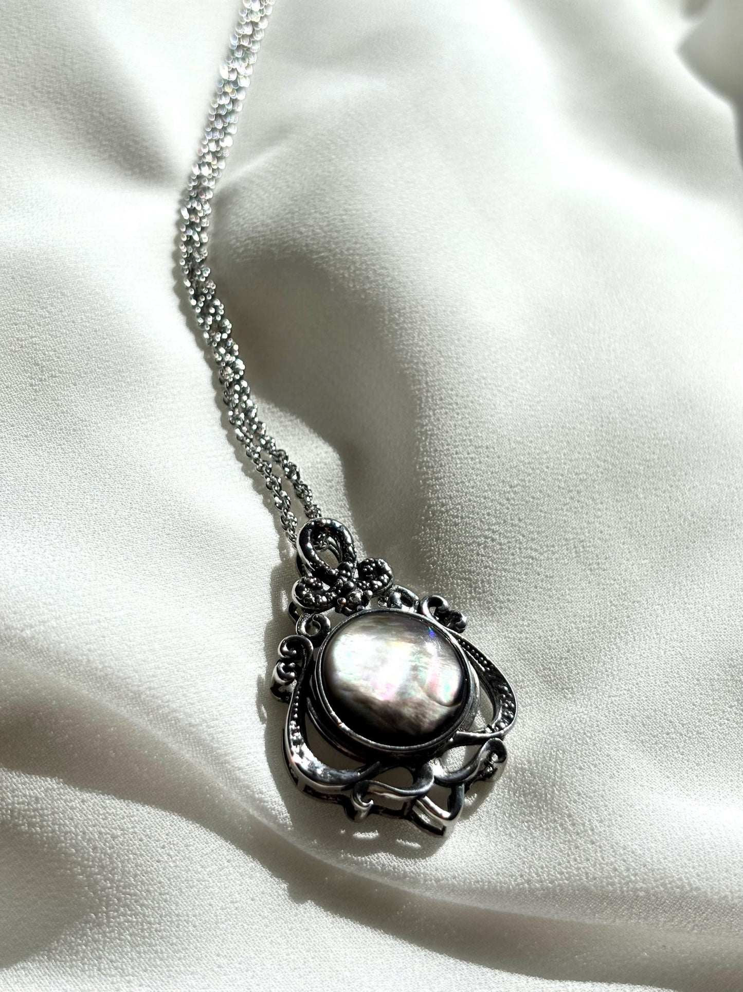 Your Majesty Black Mother of Pearl Necklace - Statement Pendant, 50cm Chain