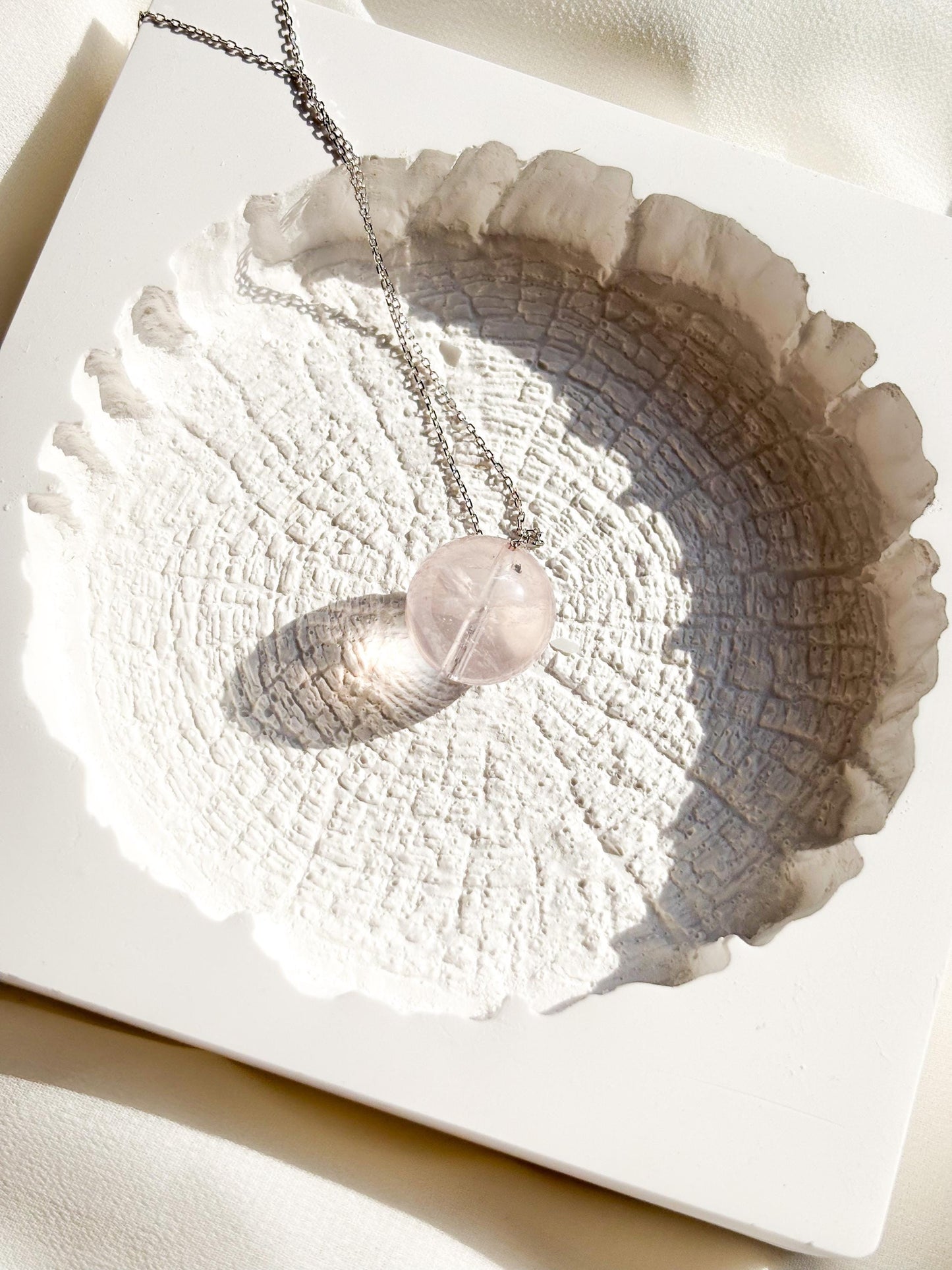 Minimalist Sterling Silver Necklace with Rose Quartz Crystal Ball Pendant-45cm Layering Necklace