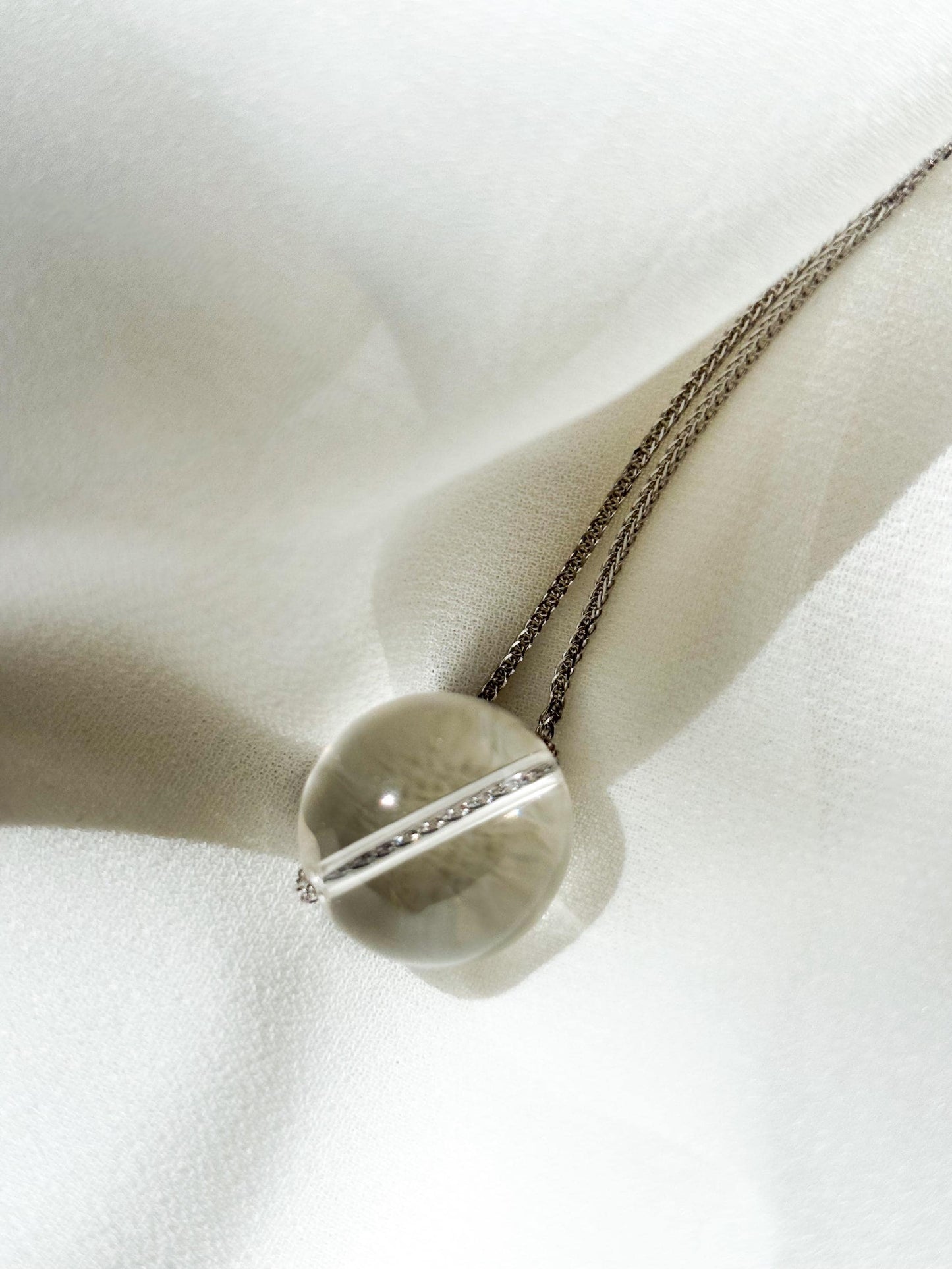 Minimalist Sterling Silver Necklace with Clear Quartz Crystal Ball Pendant-45cm Layering Necklace