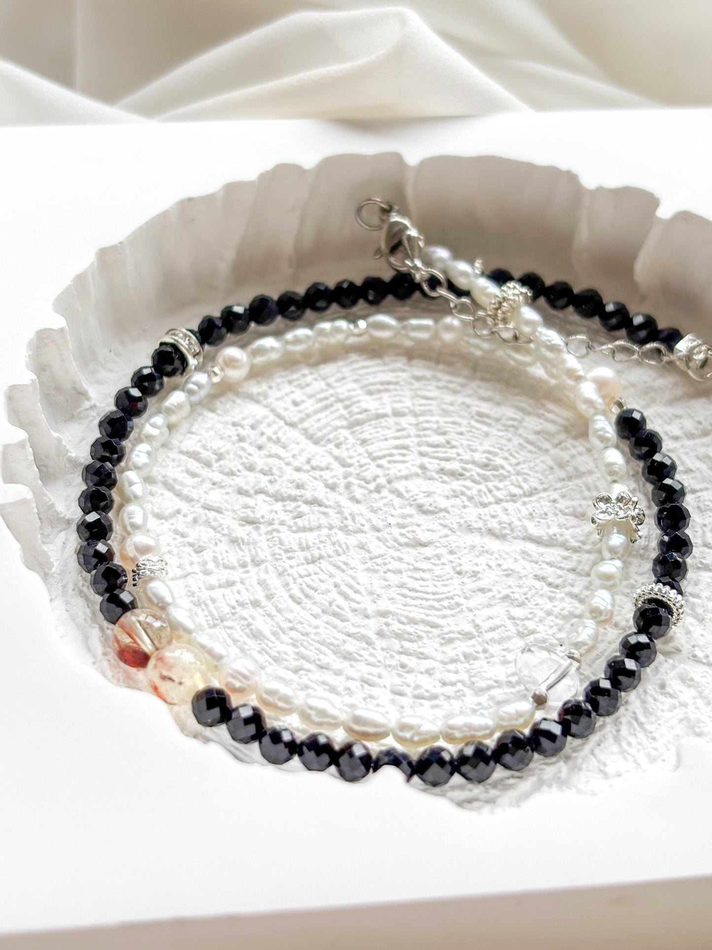 Eclipse Harmony – Black Tourmaline & Keshi Pearl Necklace